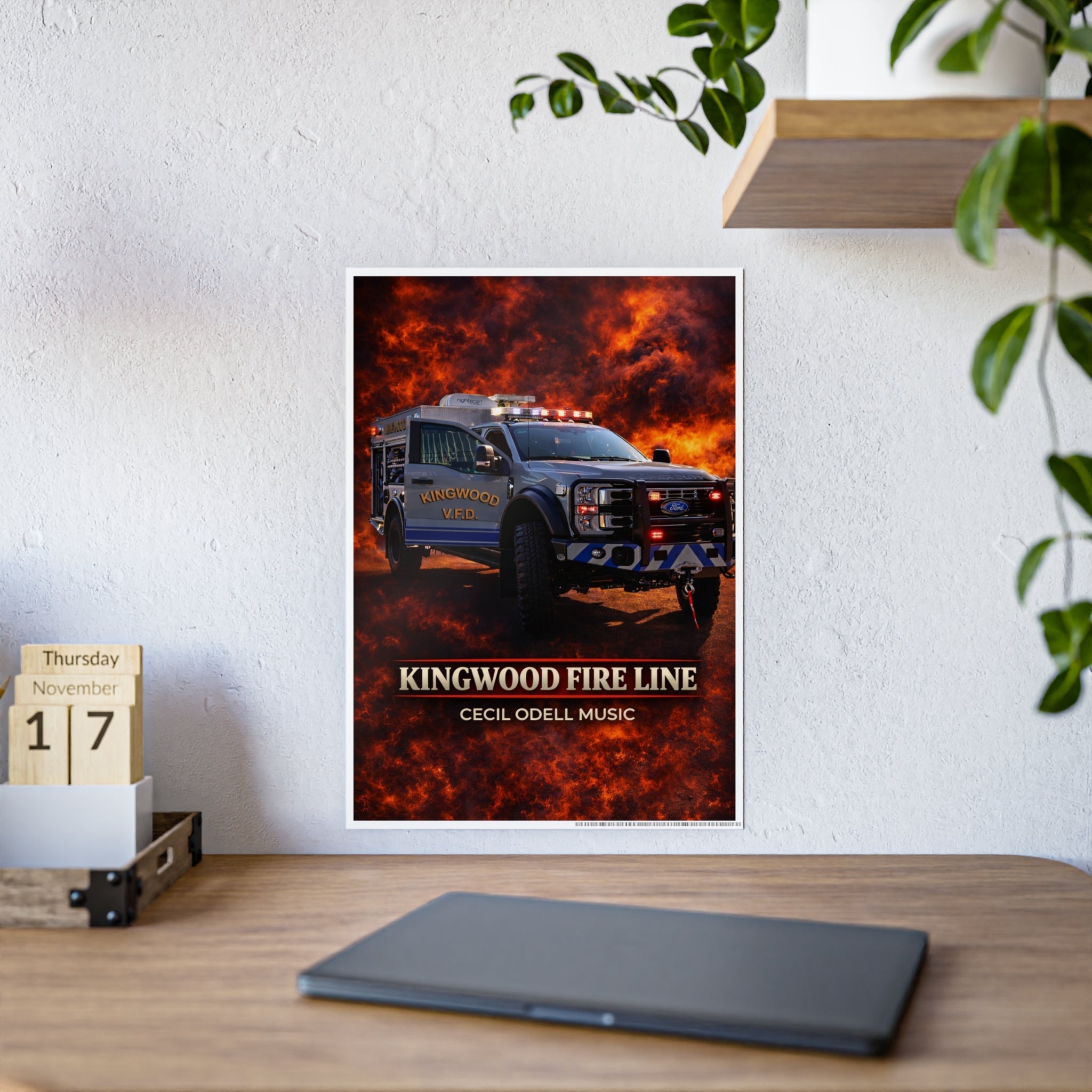 Kingwood Fire Line Poster: Fire Rescue Truck Wall Art - Cecil Odell Music