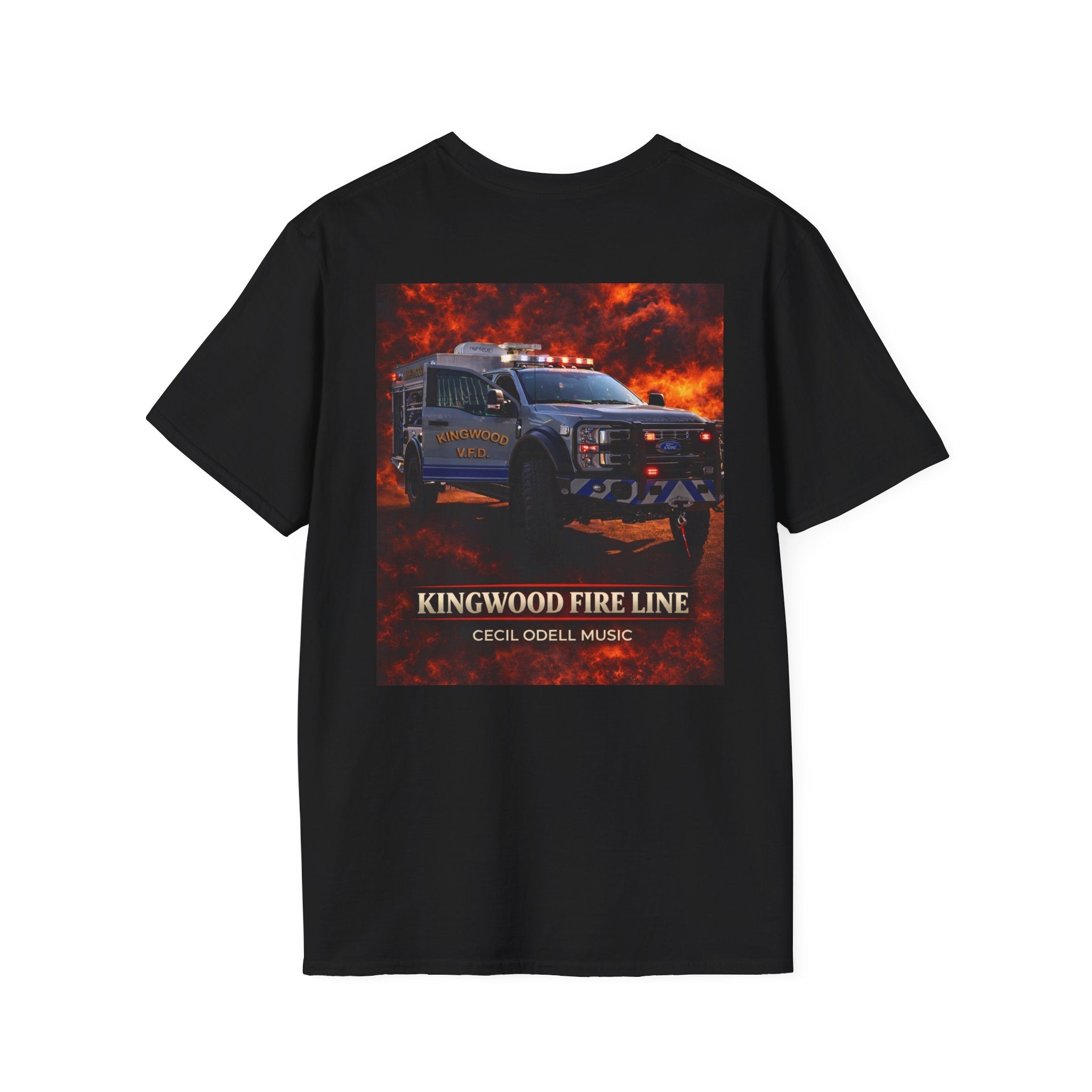 Kingwood Fire Line T-Shirt: Firetruck Graphic Tee ("Kingwood Fire Line" Back Print) - Cecil Odell Music