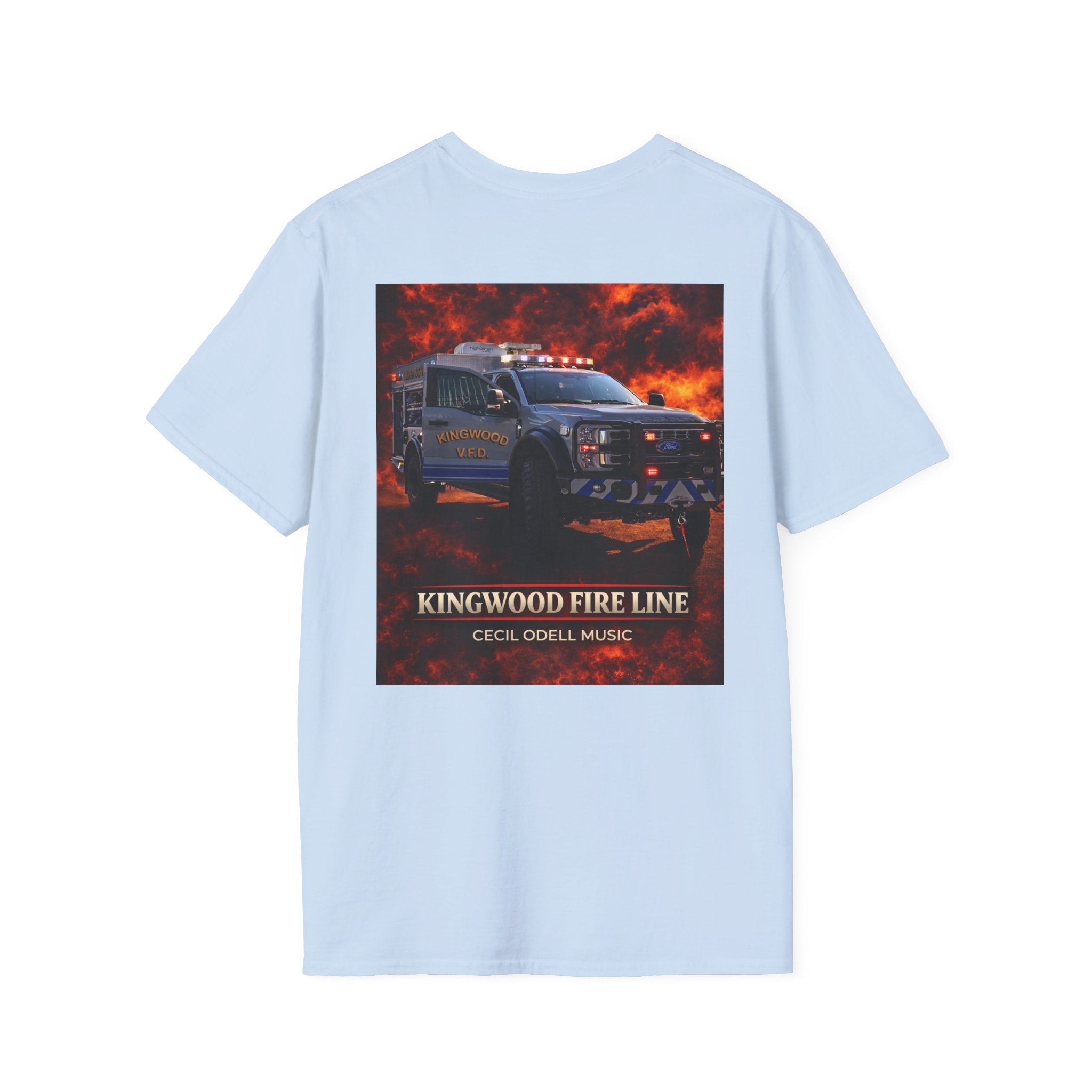 Kingwood Fire Line T-Shirt: Firetruck Graphic Tee ("Kingwood Fire Line" Back Print) - Cecil Odell Music