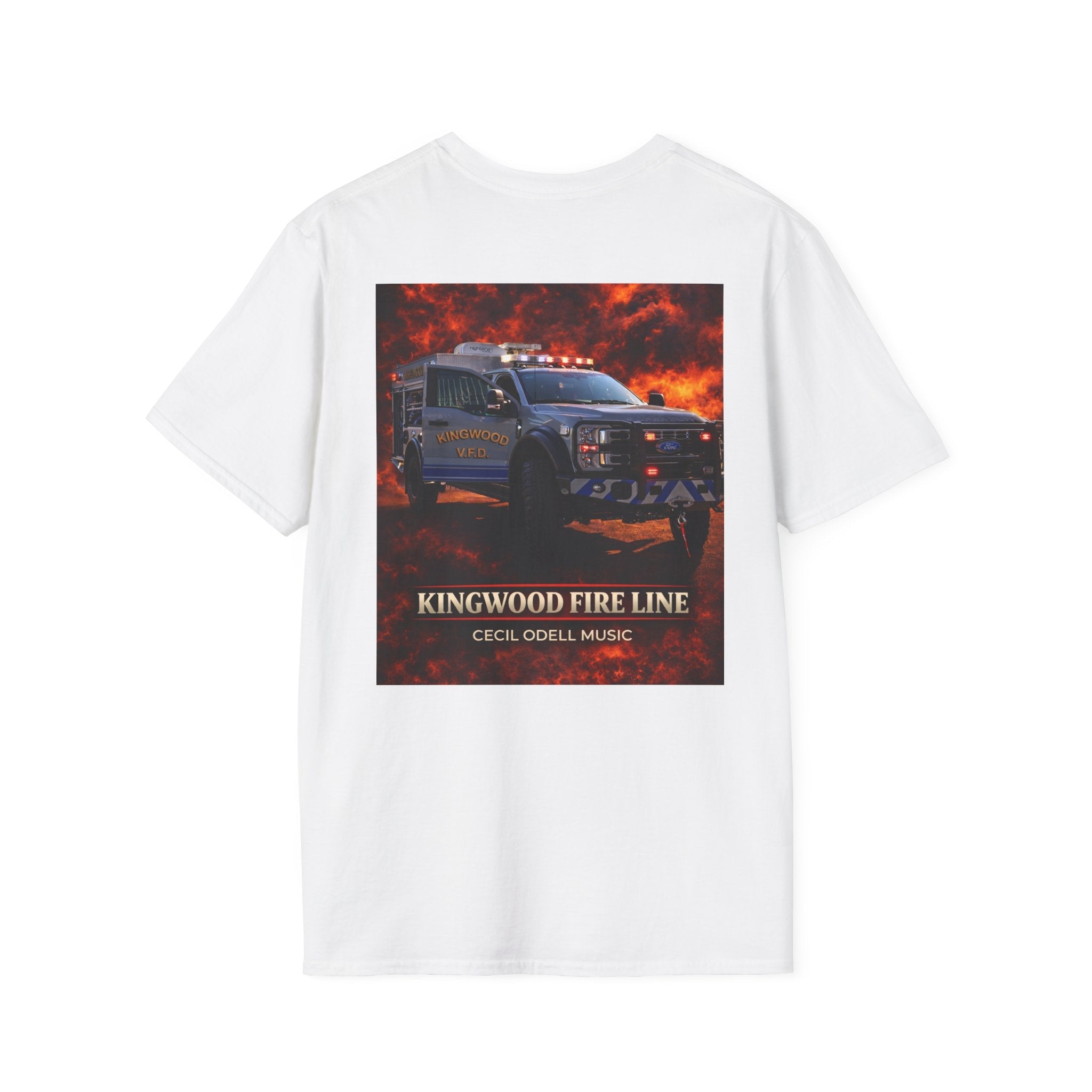 Kingwood Fire Line T-Shirt: Firetruck Graphic Tee ("Kingwood Fire Line" Back Print) - Cecil Odell Music