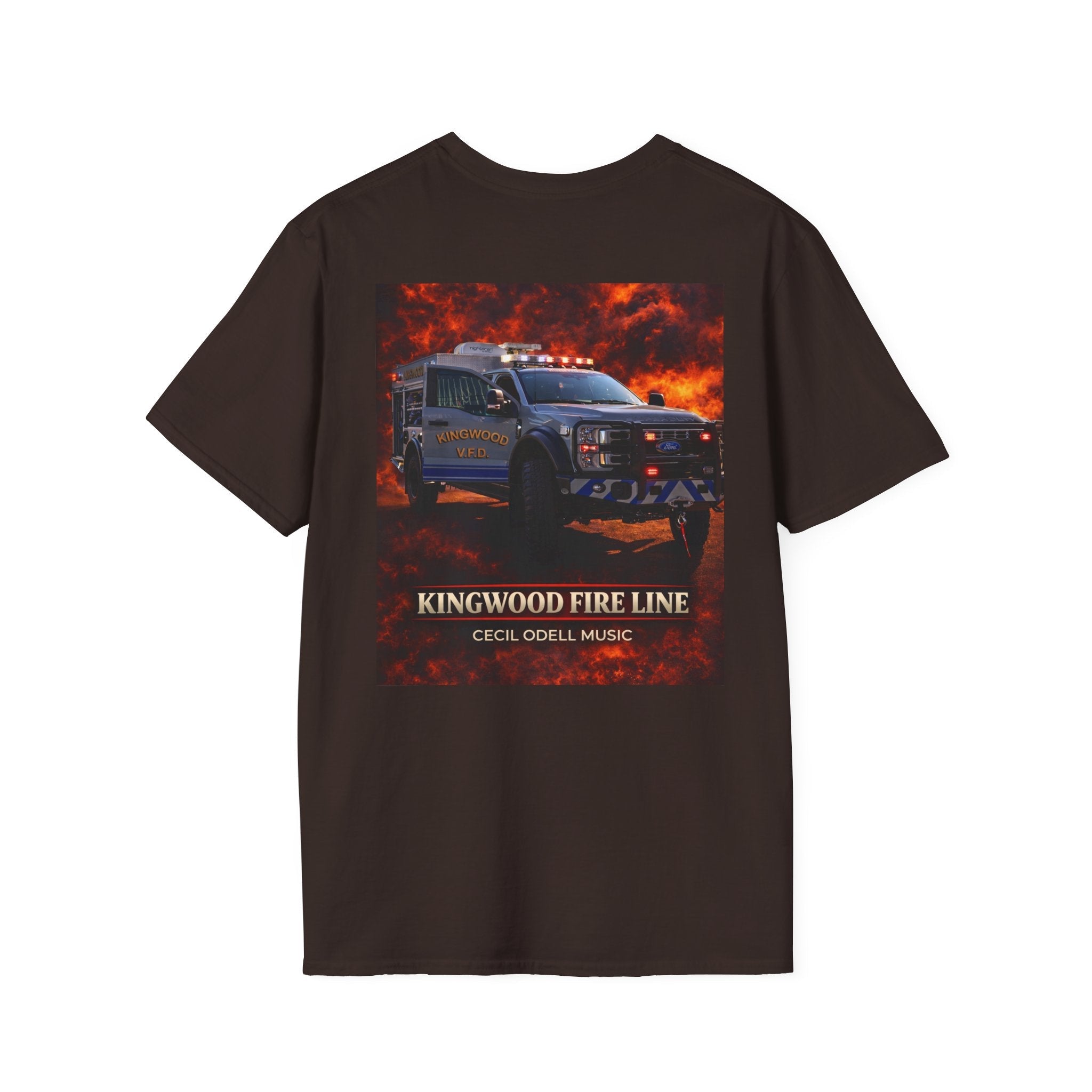 Kingwood Fire Line T-Shirt: Firetruck Graphic Tee ("Kingwood Fire Line" Back Print) - Cecil Odell Music