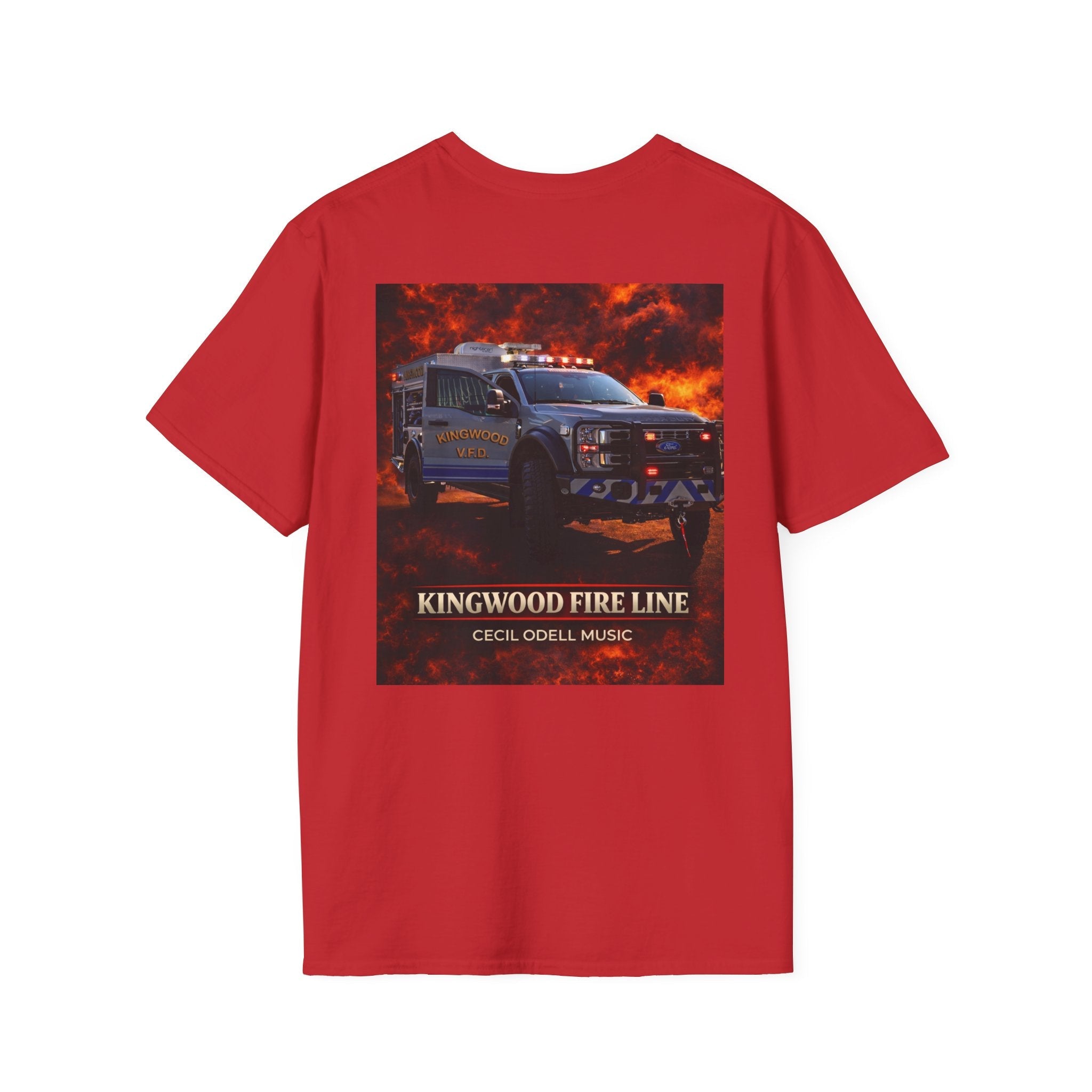Kingwood Fire Line T-Shirt: Firetruck Graphic Tee ("Kingwood Fire Line" Back Print) - Cecil Odell Music