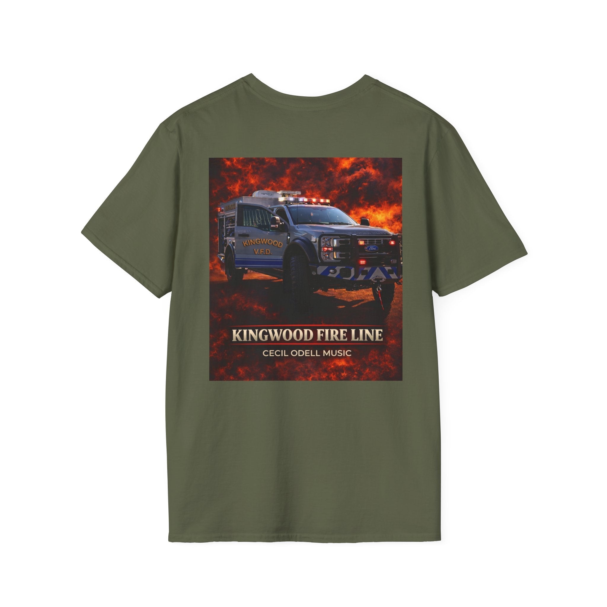 Kingwood Fire Line T-Shirt: Firetruck Graphic Tee ("Kingwood Fire Line" Back Print) - Cecil Odell Music