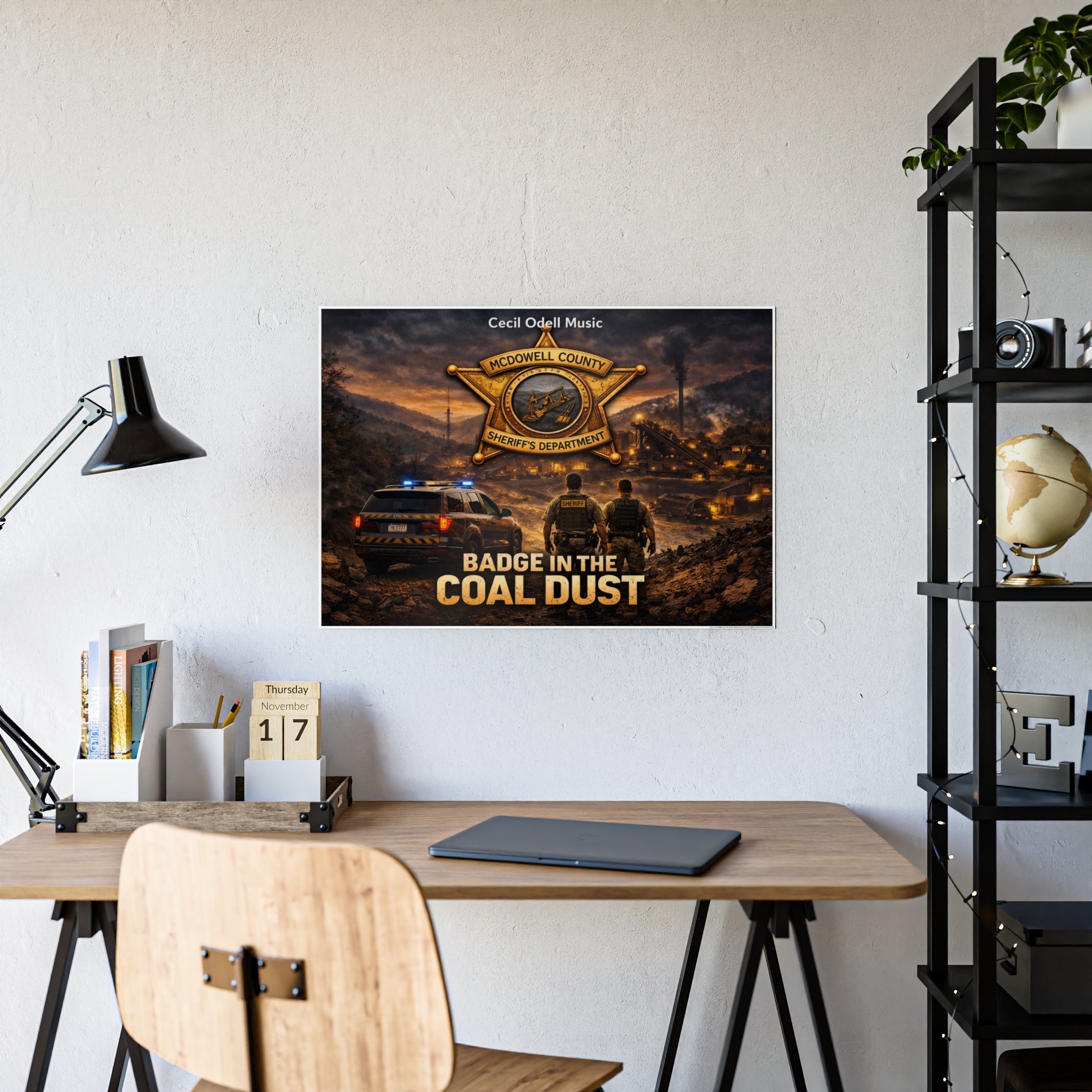 McDowell, Badge in the Coal Dust Gloss Poster: McDowell County Sheriff Tribute Wall Art - Cecil Odell Music