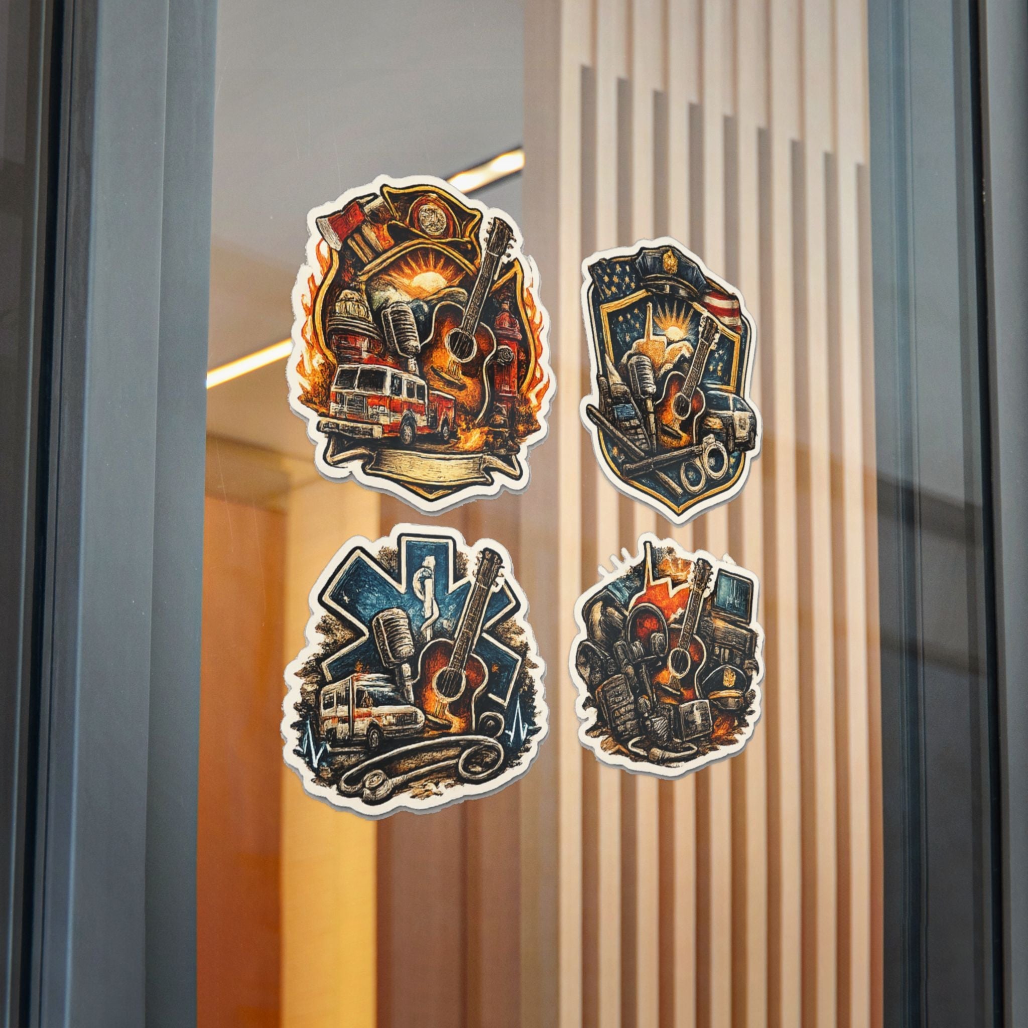 Music Roadtrip Die - Cut Sticker Pack: Vintage Guitar & Travel Icons (Set of 4) - Cecil Odell Music