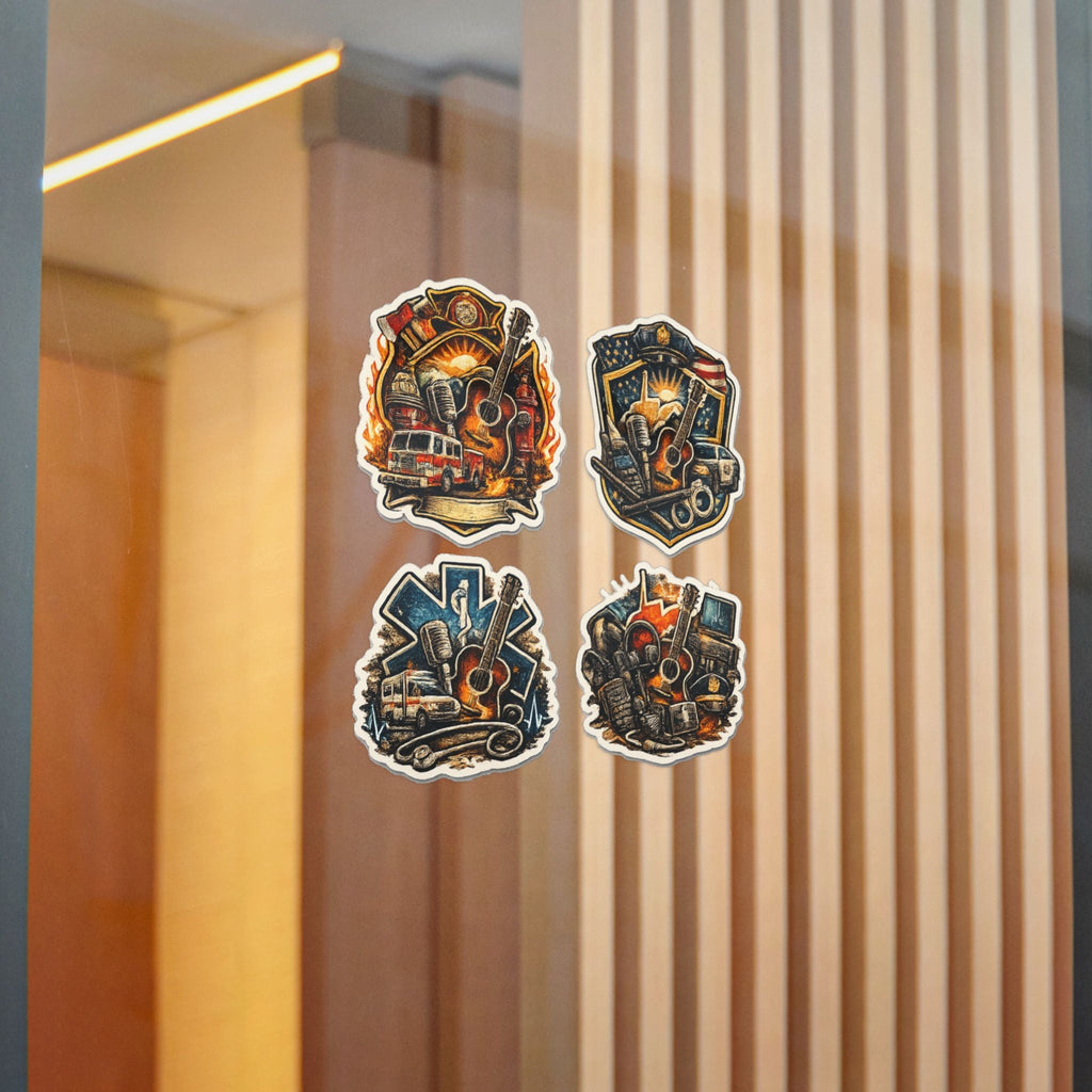Music Roadtrip Die - Cut Sticker Pack: Vintage Guitar & Travel Icons (Set of 4) - Cecil Odell Music
