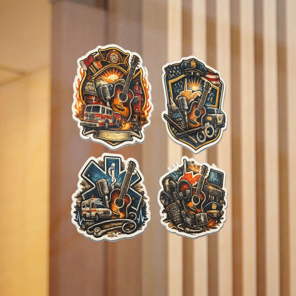 Music Roadtrip Die - Cut Sticker Pack: Vintage Guitar & Travel Icons (Set of 4) - Cecil Odell Music