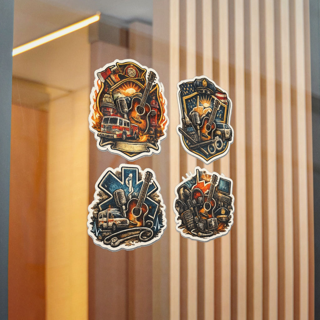 Music Roadtrip Die - Cut Sticker Pack: Vintage Guitar & Travel Icons (Set of 4) - Cecil Odell Music