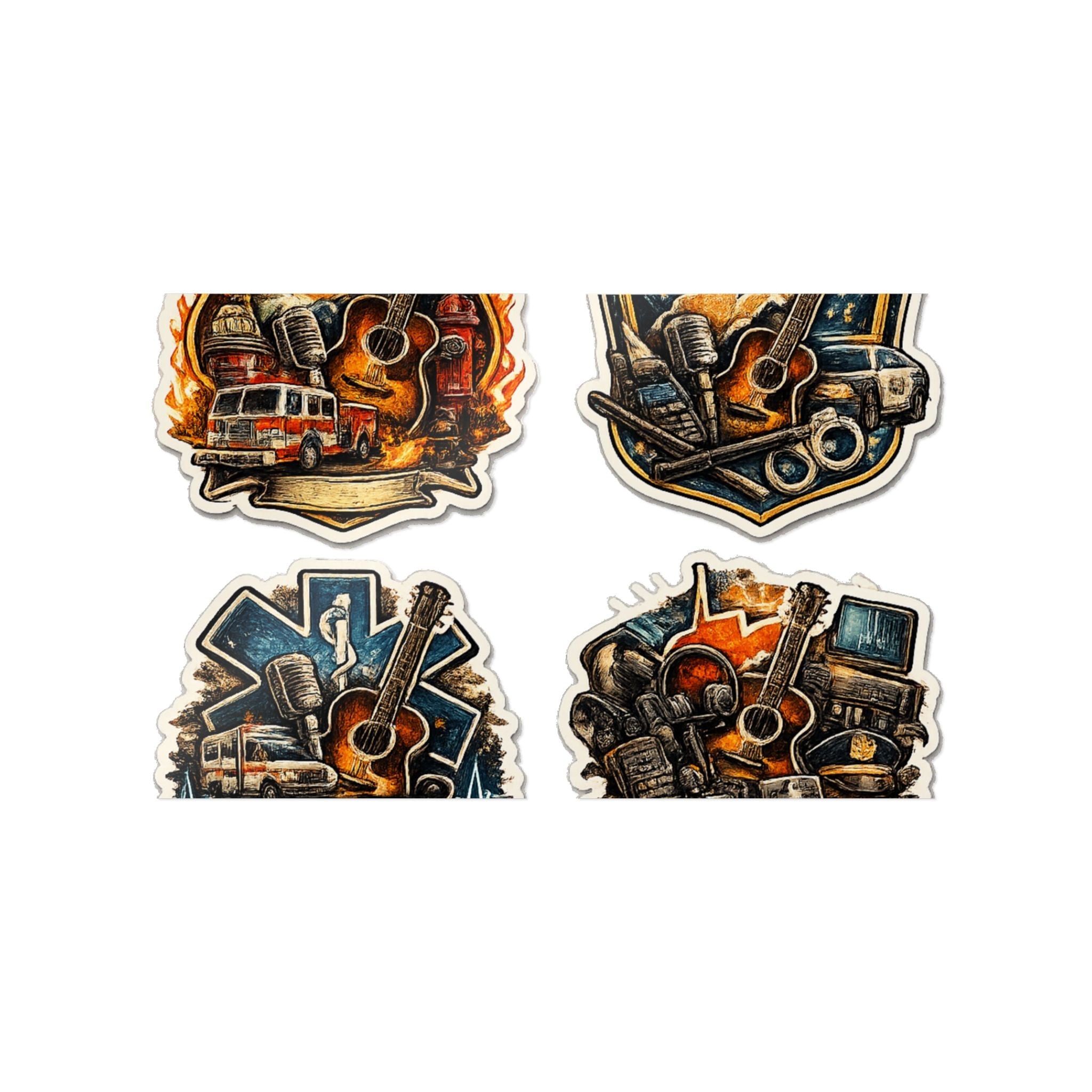Music Roadtrip Die - Cut Sticker Pack: Vintage Guitar & Travel Icons (Set of 4) - Cecil Odell Music