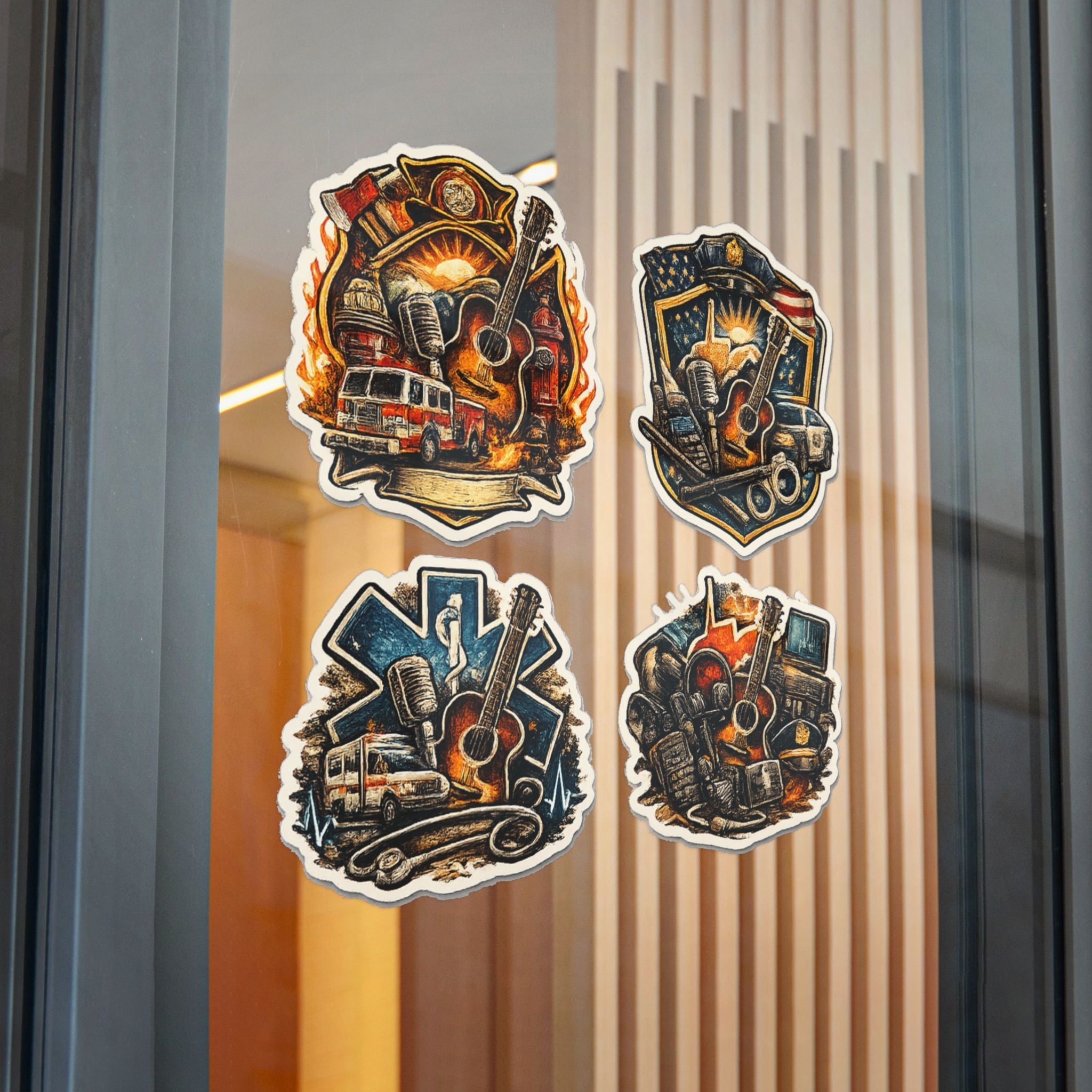 Music Roadtrip Die - Cut Sticker Pack: Vintage Guitar & Travel Icons (Set of 4) - Cecil Odell Music