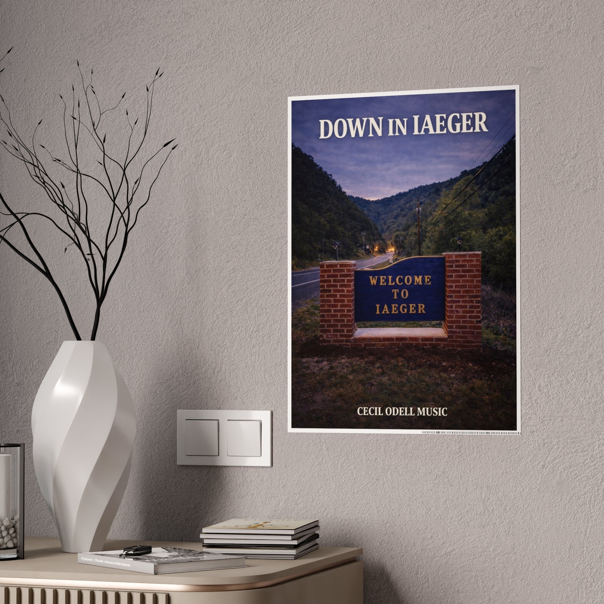 Poster: “Down in Iaeger” Scenic Welcome Sign Music Art Print - Cecil Odell Music