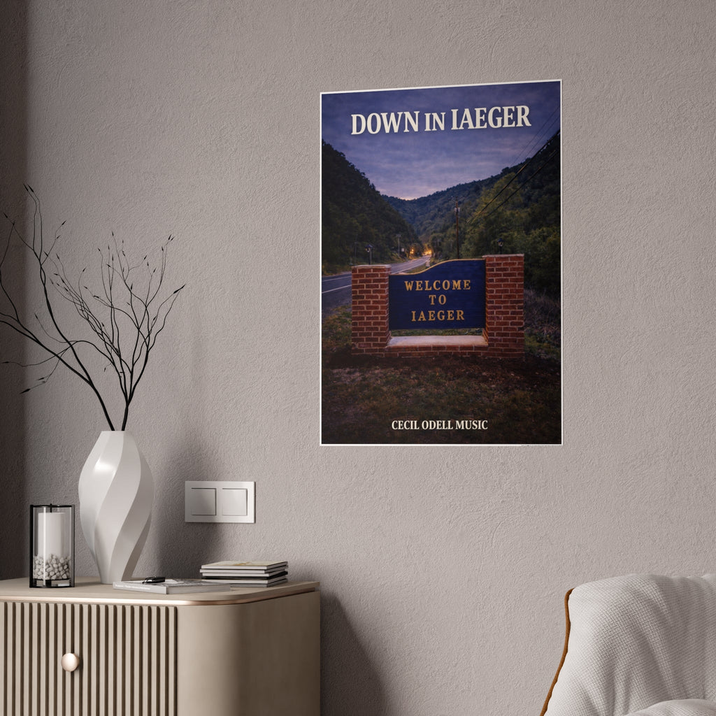 Poster: “Down in Iaeger” Scenic Welcome Sign Music Art Print - Cecil Odell Music