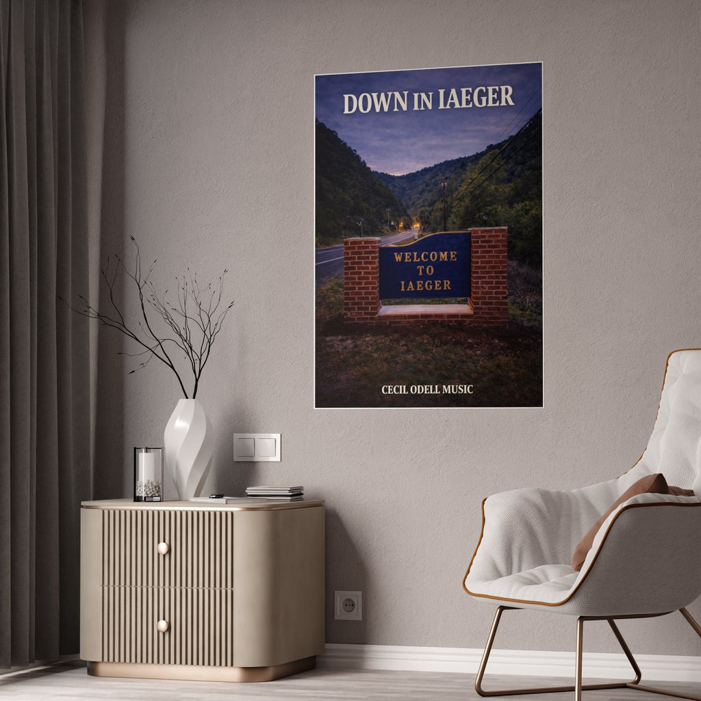 Poster: “Down in Iaeger” Scenic Welcome Sign Music Art Print - Cecil Odell Music