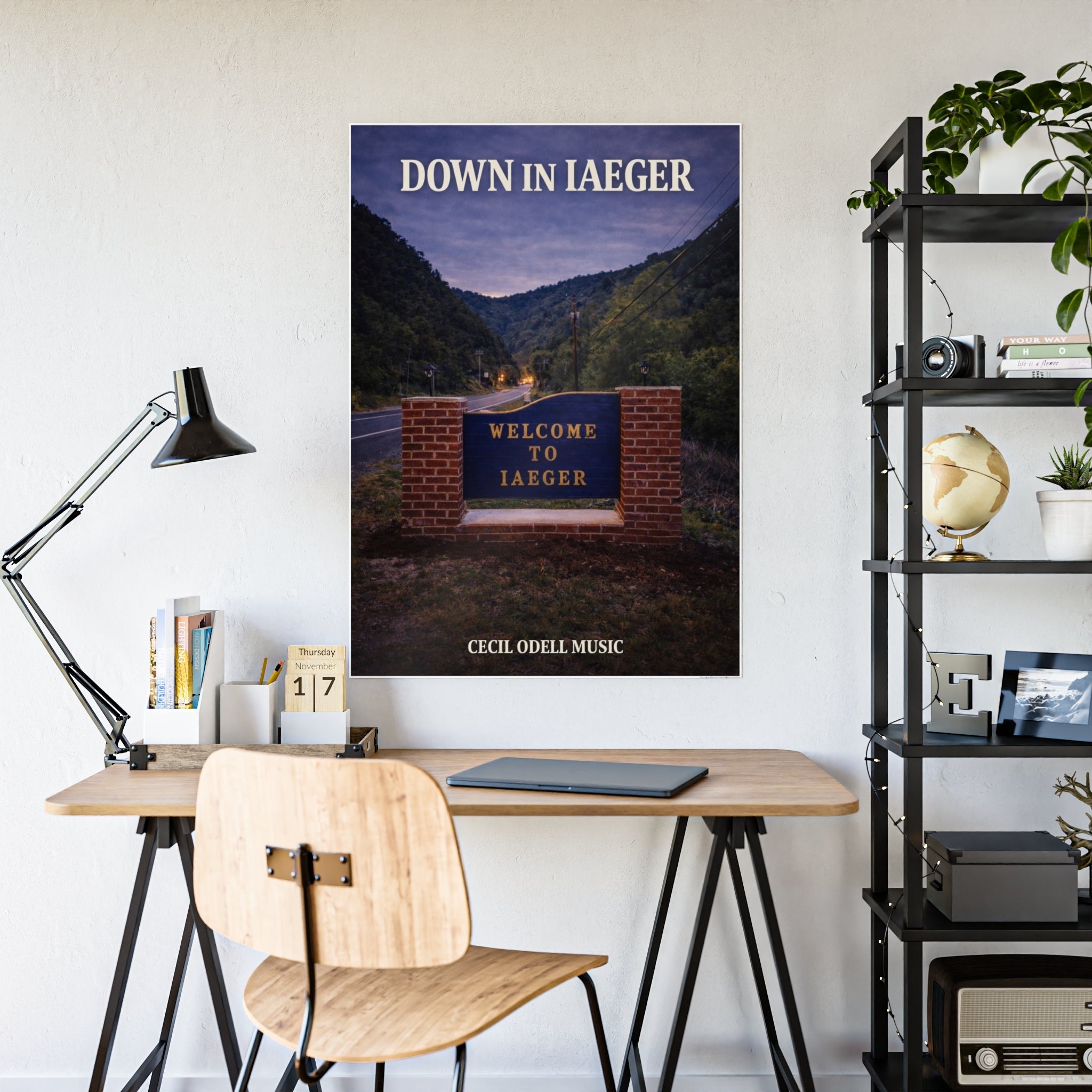 Poster: “Down in Iaeger” Scenic Welcome Sign Music Art Print - Cecil Odell Music