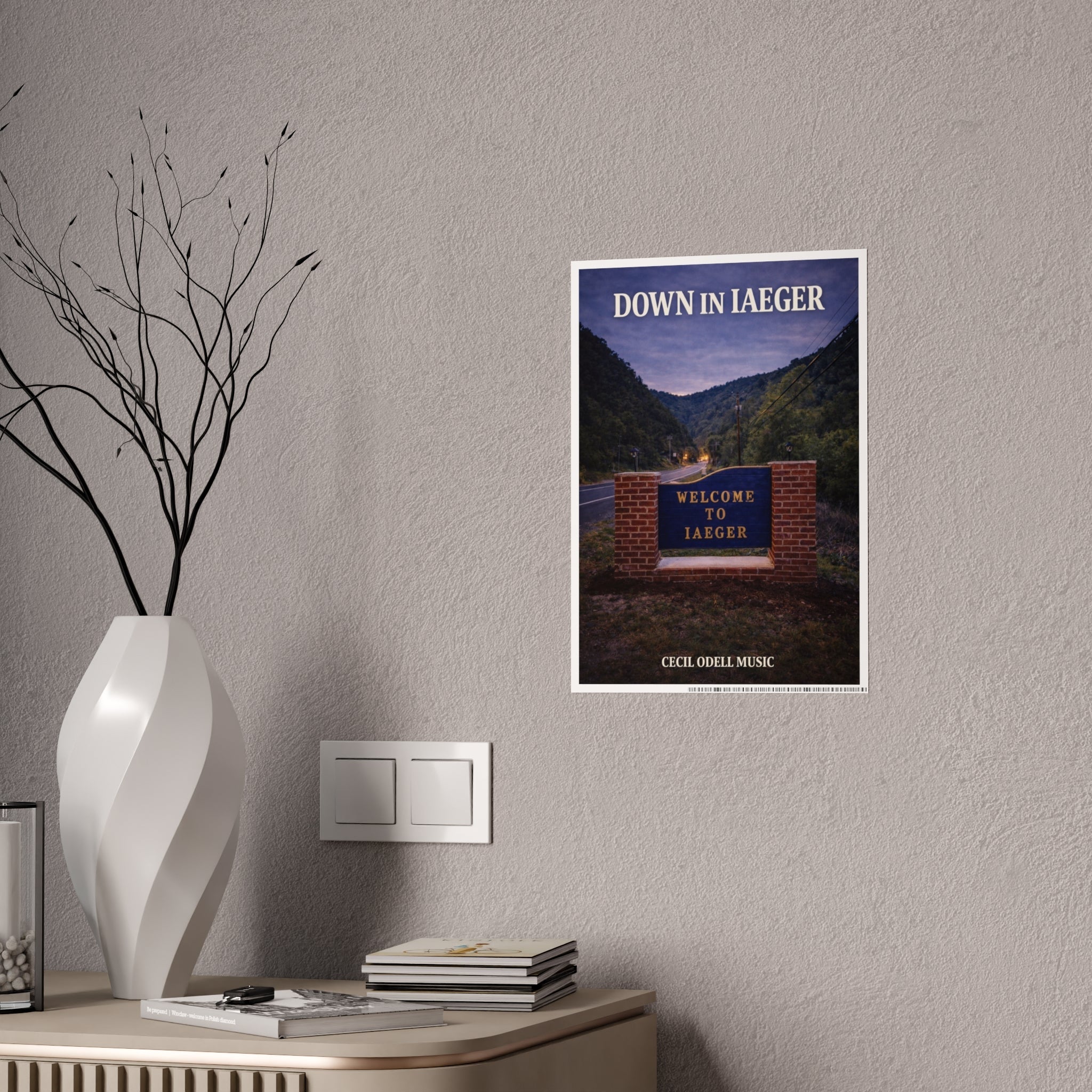 Poster: “Down in Iaeger” Scenic Welcome Sign Music Art Print - Cecil Odell Music