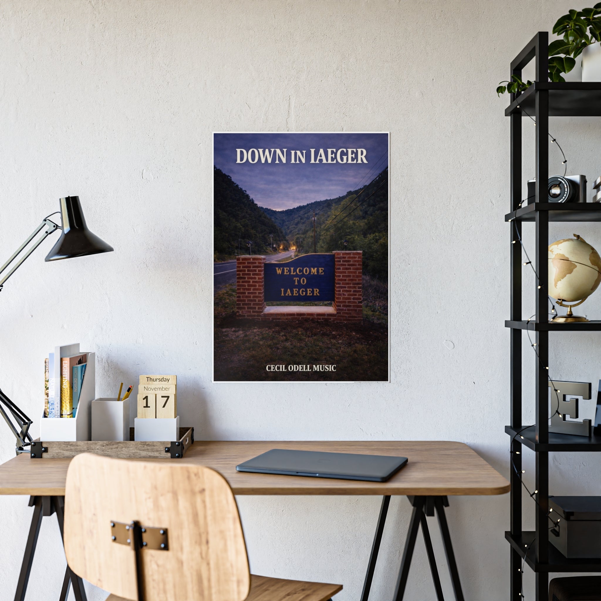 Poster: “Down in Iaeger” Scenic Welcome Sign Music Art Print - Cecil Odell Music
