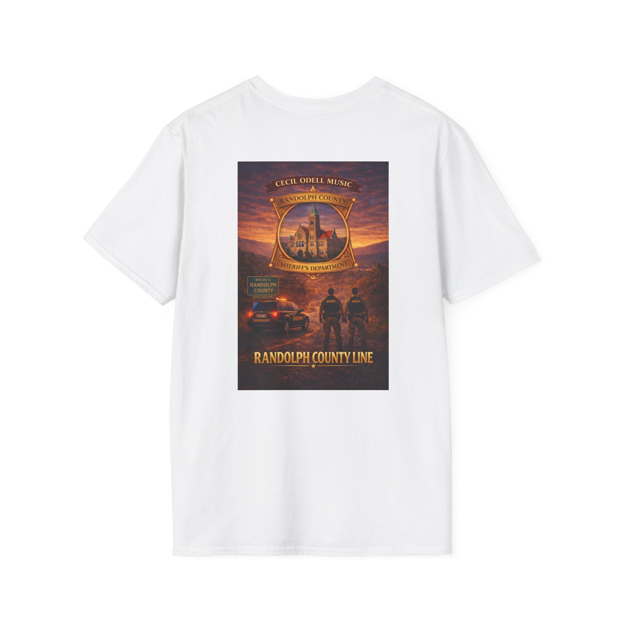 Randolph County Line Graphic T-Shirt: Vintage Sheriff Badge & Sunset Scene - Cecil Odell Music
