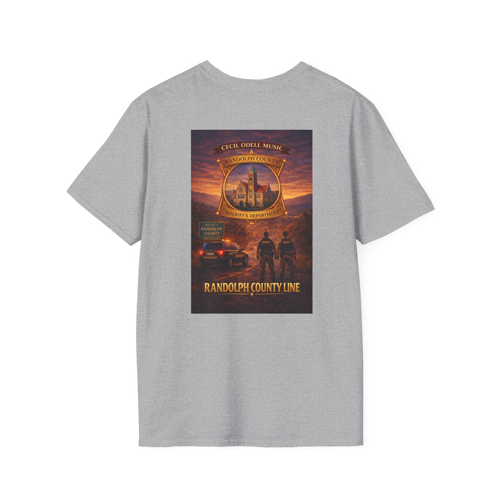 Randolph County Line Graphic T-Shirt: Vintage Sheriff Badge & Sunset Scene - Cecil Odell Music