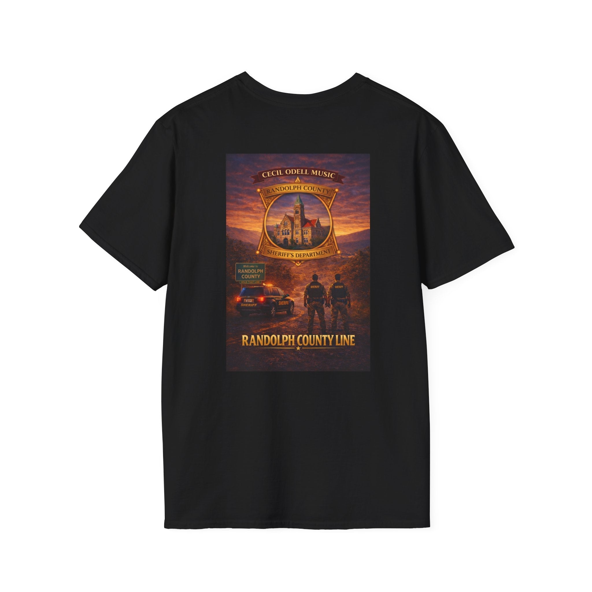 Randolph County Line Graphic T-Shirt: Vintage Sheriff Badge & Sunset Scene - Cecil Odell Music