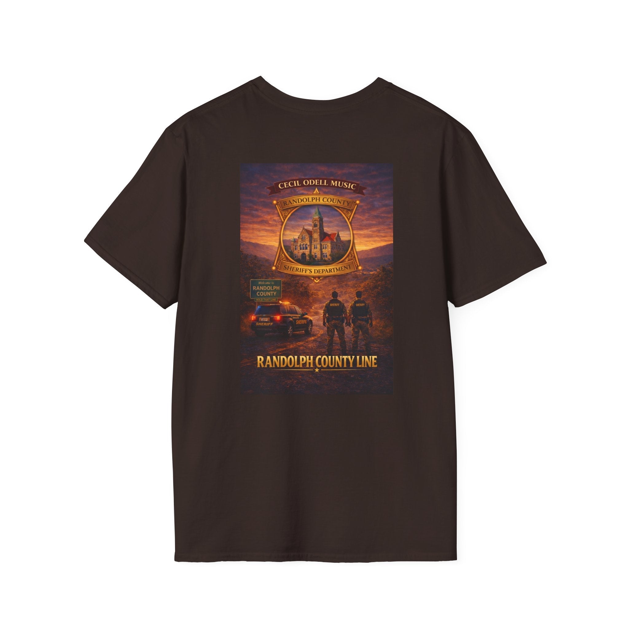Randolph County Line Graphic T-Shirt: Vintage Sheriff Badge & Sunset Scene - Cecil Odell Music