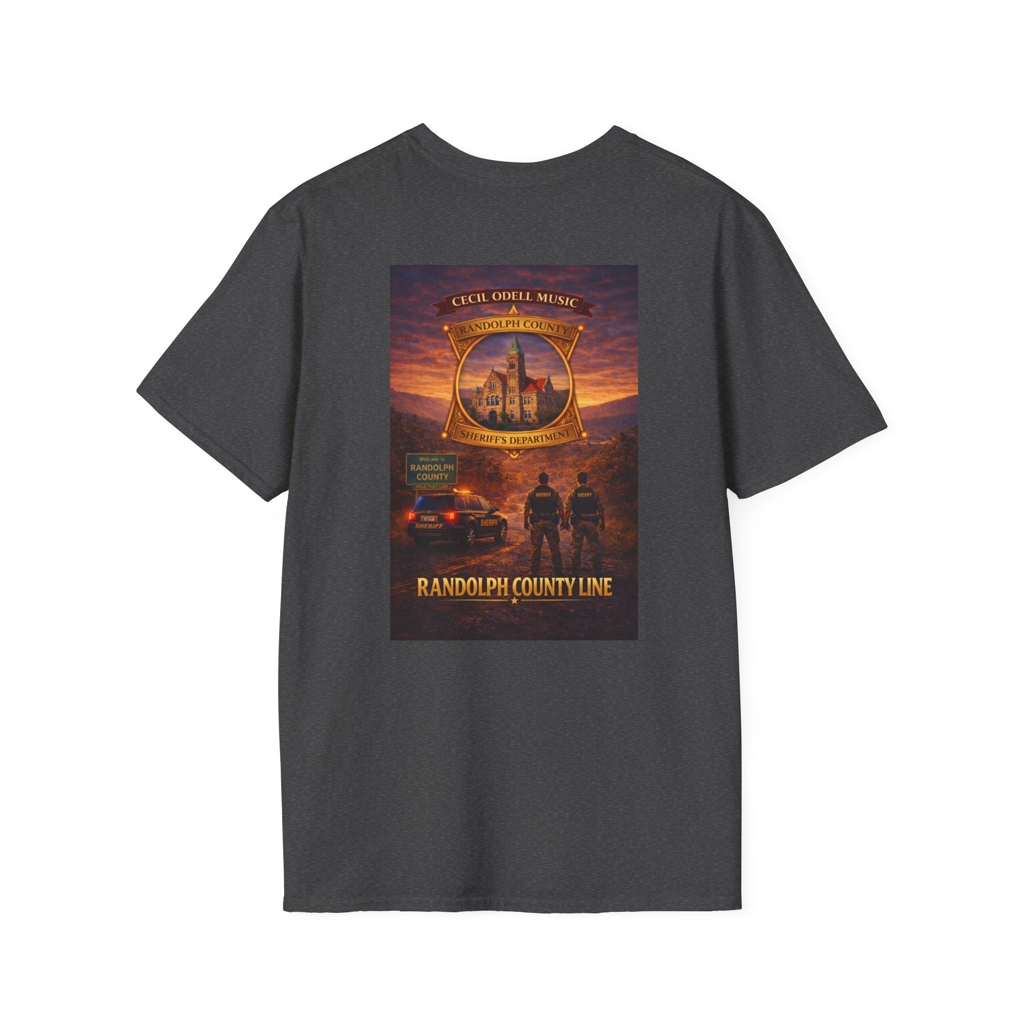Randolph County Line Graphic T-Shirt: Vintage Sheriff Badge & Sunset Scene - Cecil Odell Music