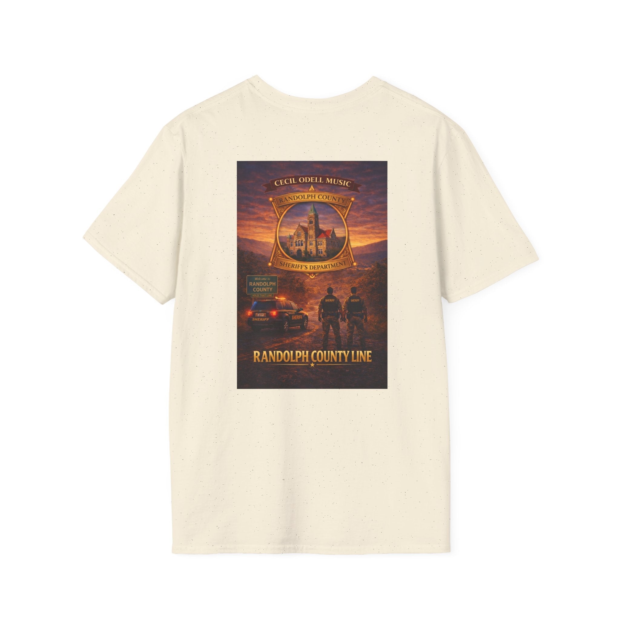 Randolph County Line Graphic T-Shirt: Vintage Sheriff Badge & Sunset Scene - Cecil Odell Music