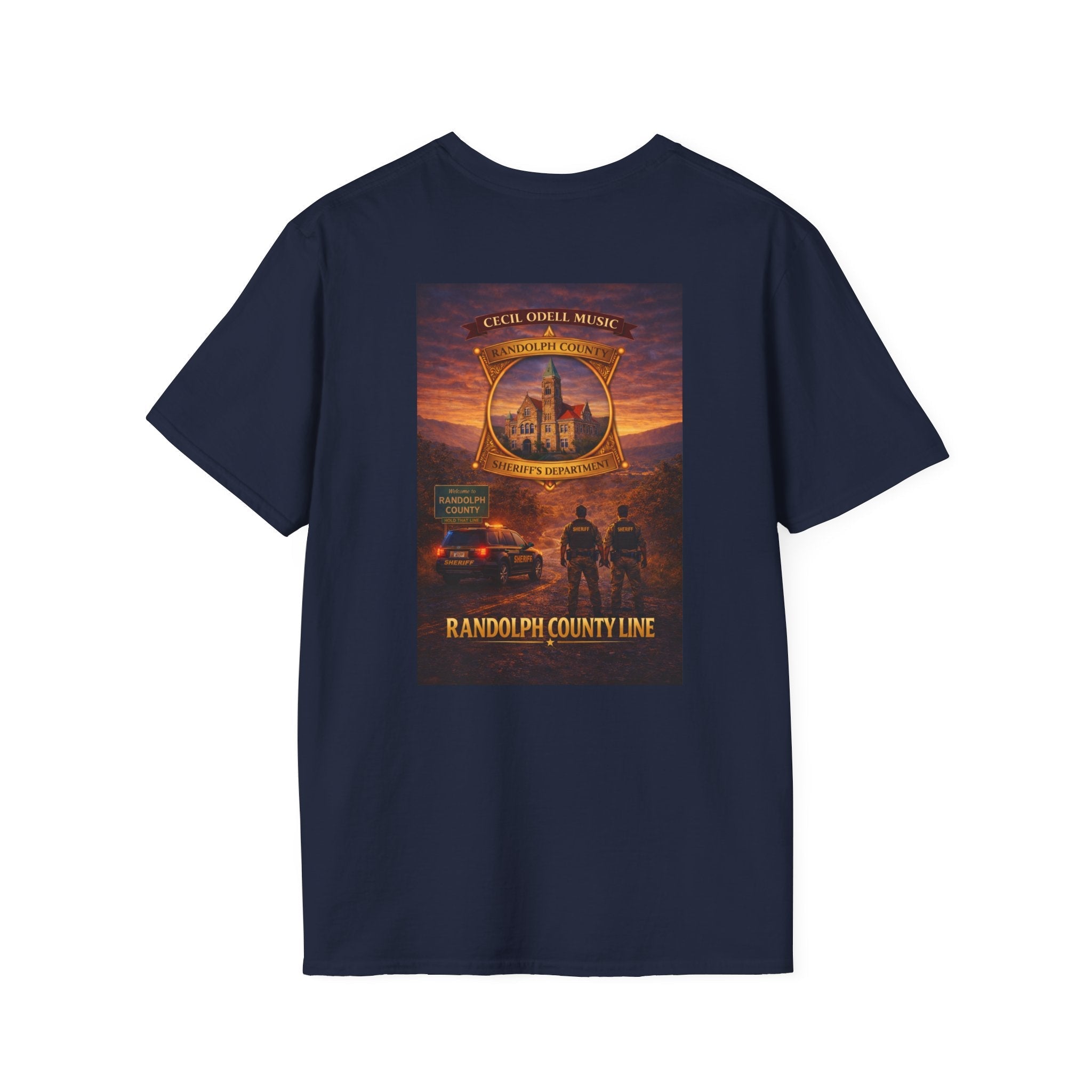 Randolph County Line Graphic T-Shirt: Vintage Sheriff Badge & Sunset Scene - Cecil Odell Music