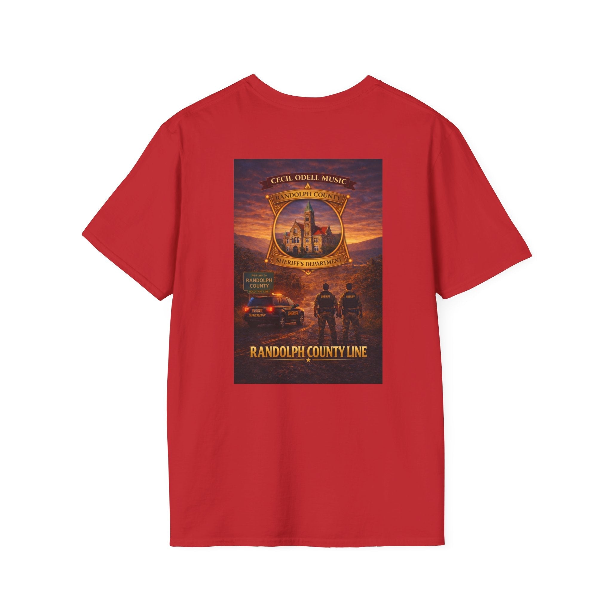 Randolph County Line Graphic T-Shirt: Vintage Sheriff Badge & Sunset Scene - Cecil Odell Music