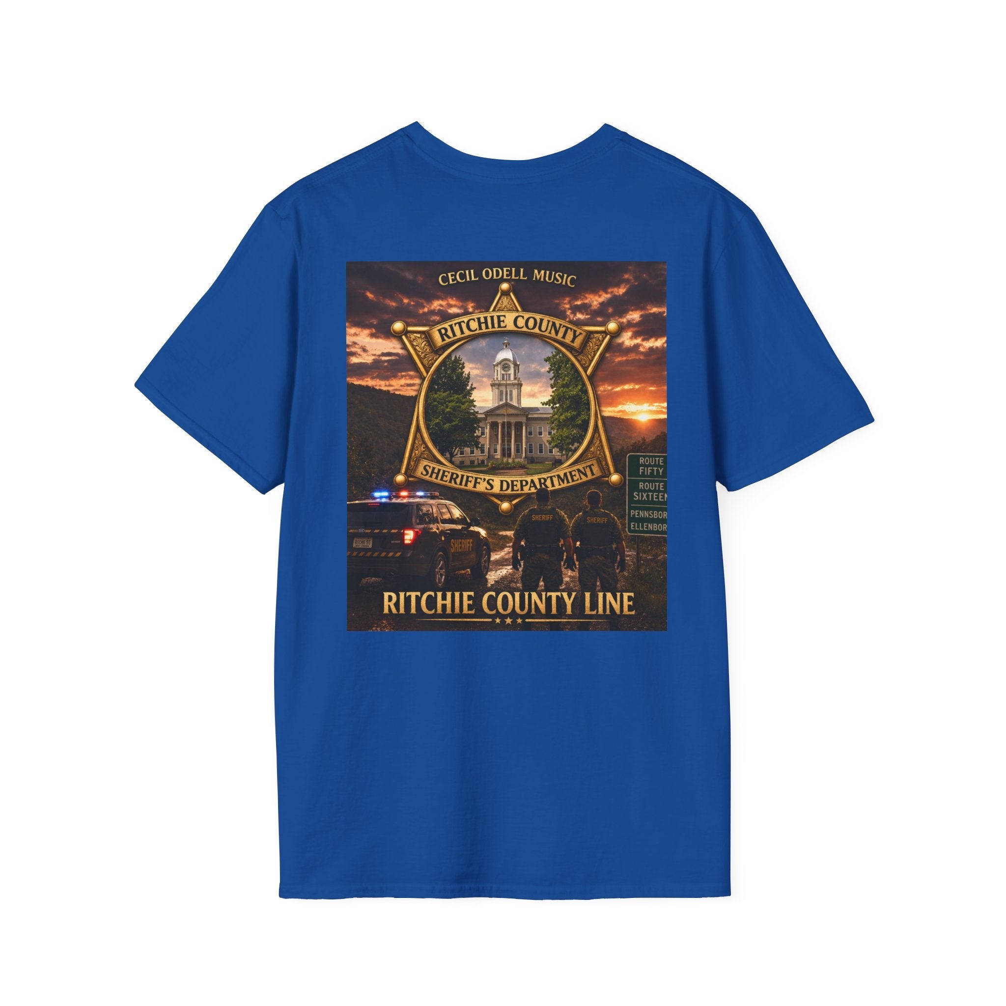 Ritchie County Line T-Shirt: County Sheriff Badge Sunset Graphic Tee - Cecil Odell Music