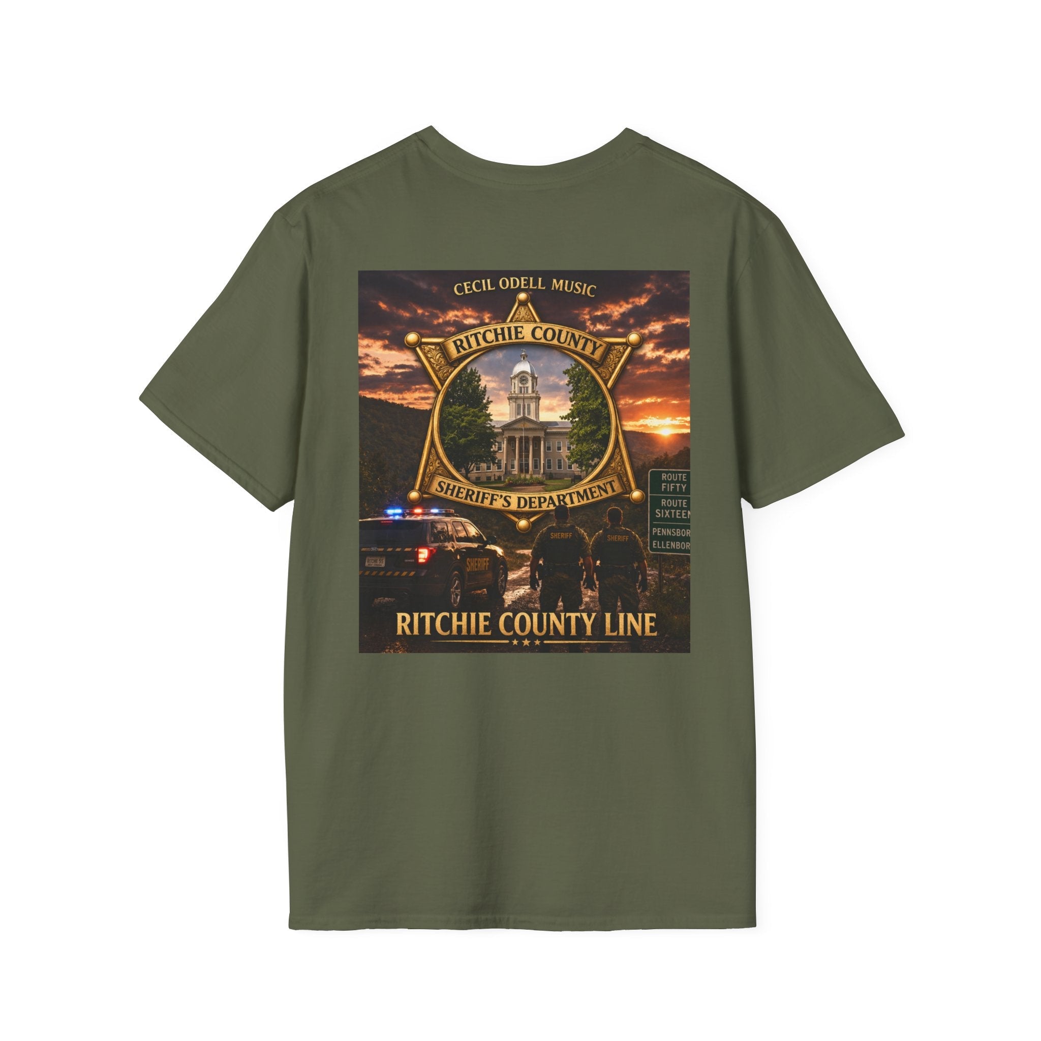 Ritchie County Line T-Shirt: County Sheriff Badge Sunset Graphic Tee - Cecil Odell Music