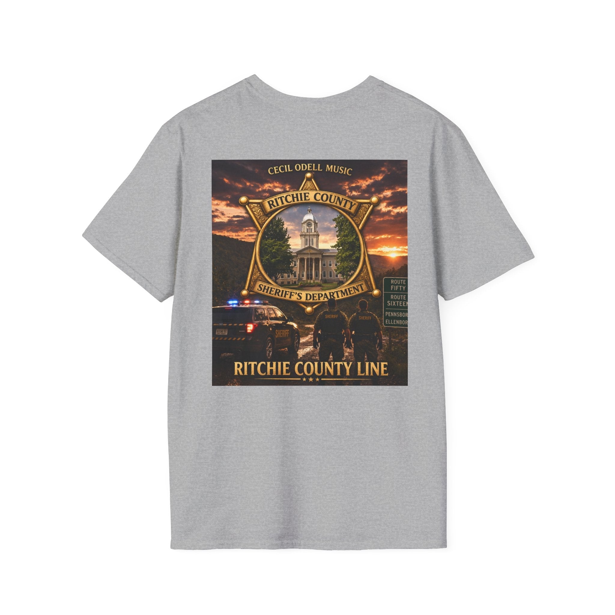 Ritchie County Line T-Shirt: County Sheriff Badge Sunset Graphic Tee - Cecil Odell Music