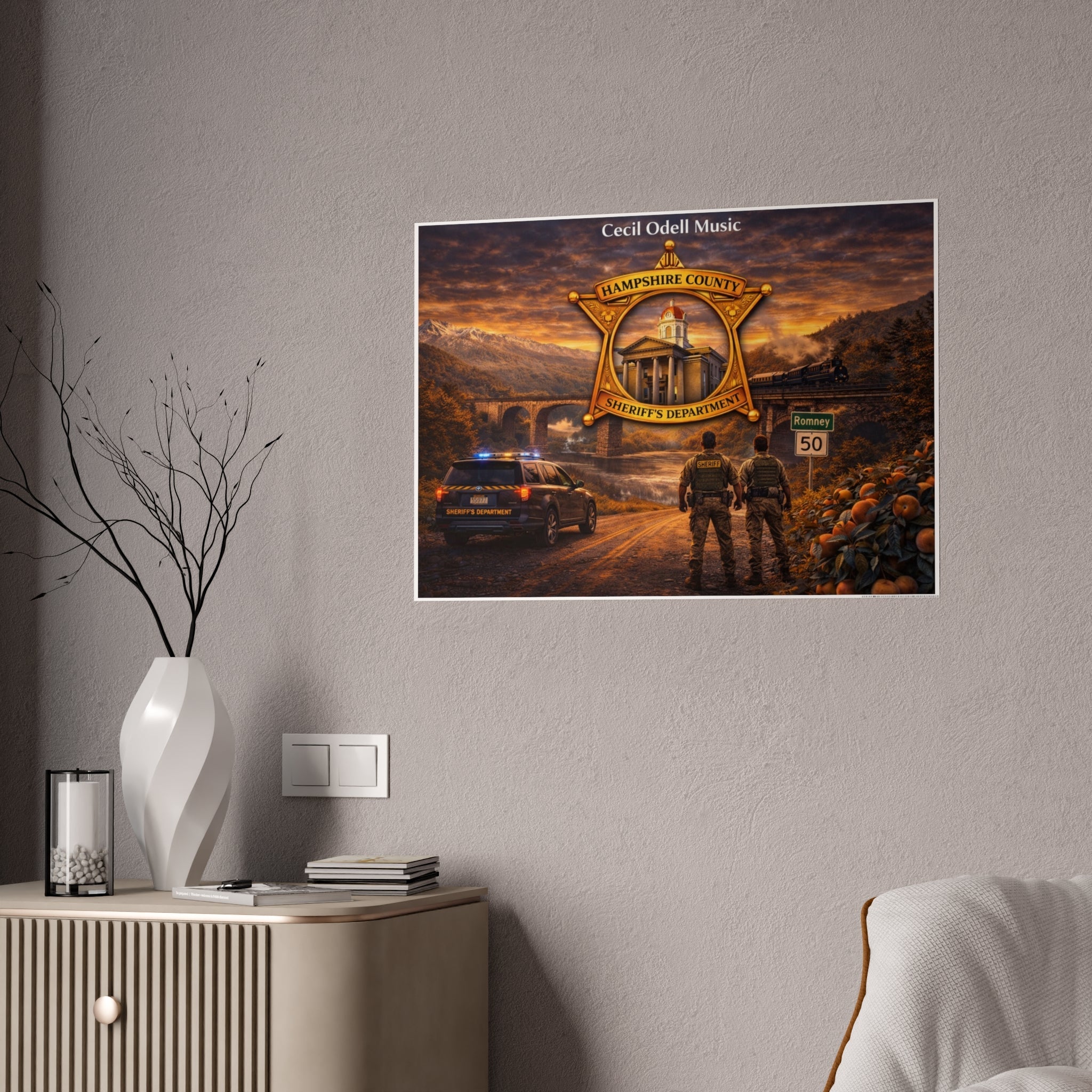 Sheriff Badge Landscape Gloss Poster: Hampshire County Police Tribute Print - Cecil Odell Music