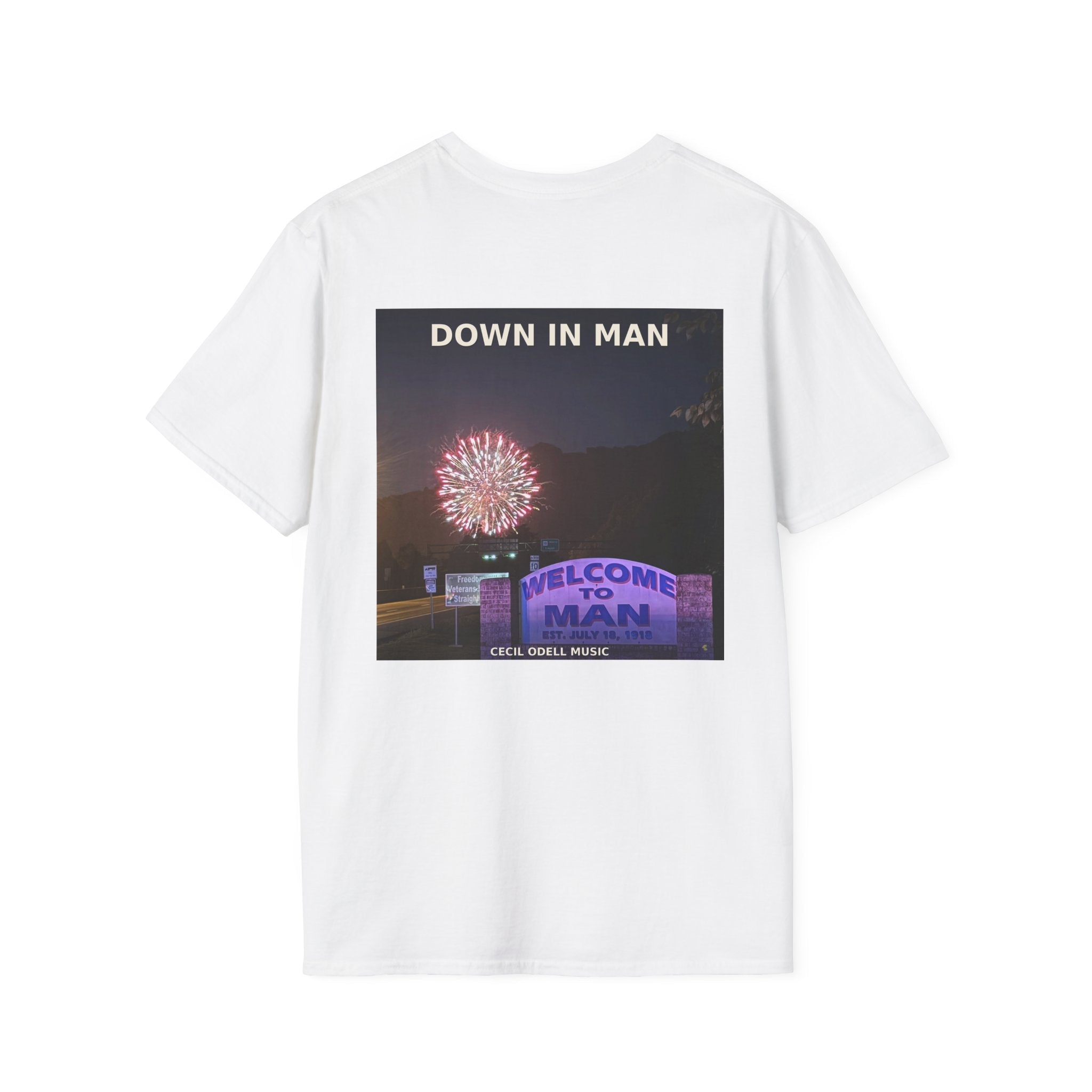 T-Shirt: "Down in Man" Photo Graphic Tee (Welcome to Man Fireworks) - Cecil Odell Music