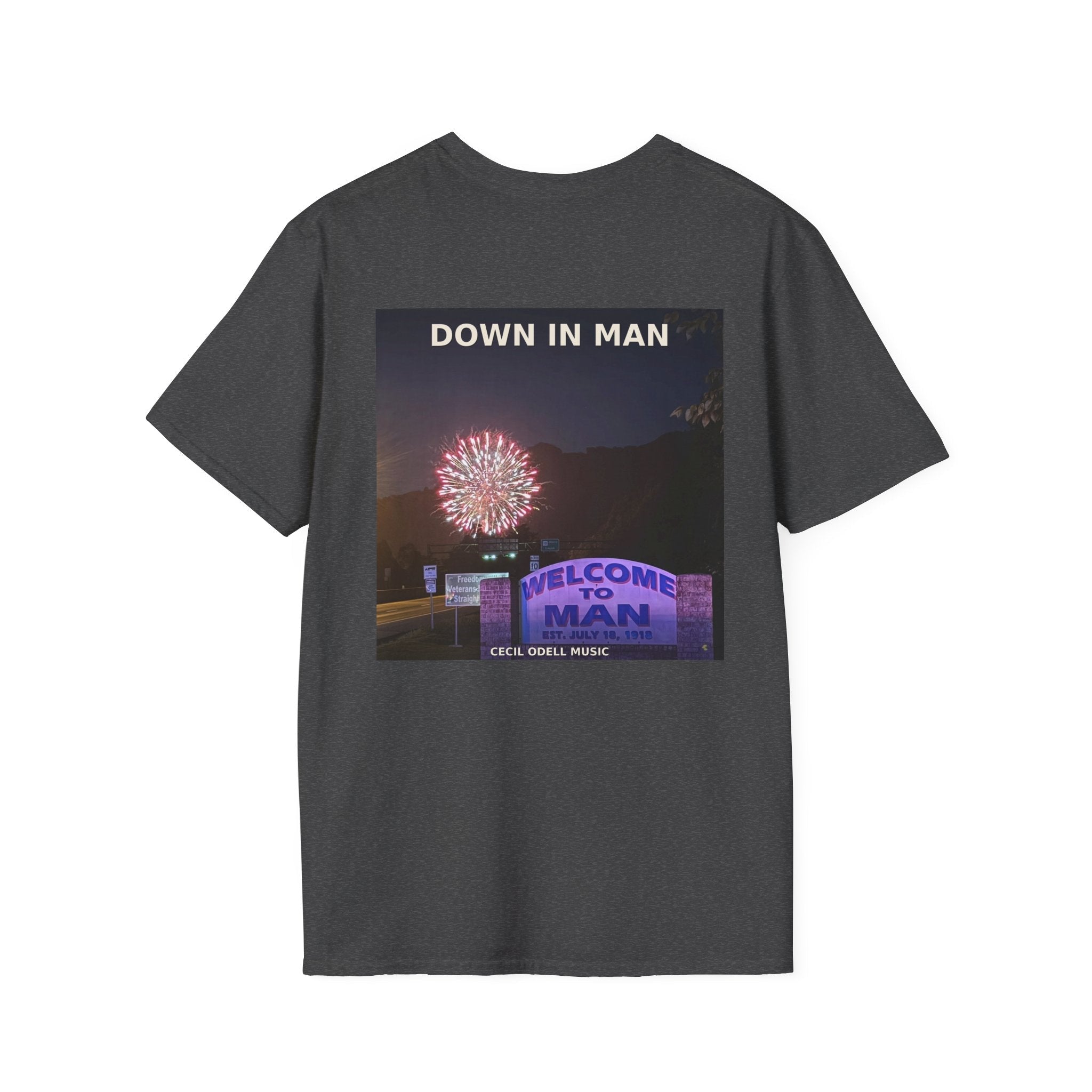 T-Shirt: "Down in Man" Photo Graphic Tee (Welcome to Man Fireworks) - Cecil Odell Music
