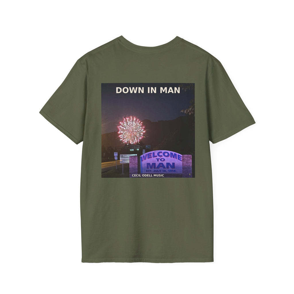 T-Shirt: "Down in Man" Photo Graphic Tee (Welcome to Man Fireworks) - Cecil Odell Music