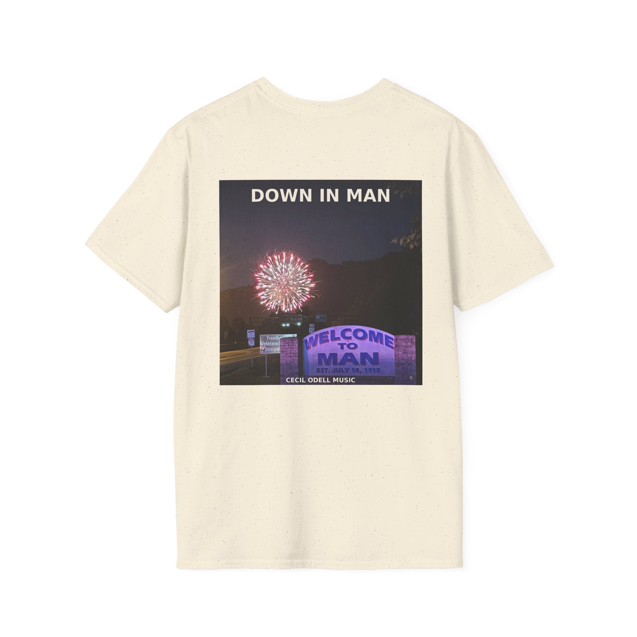 T-Shirt: "Down in Man" Photo Graphic Tee (Welcome to Man Fireworks) - Cecil Odell Music