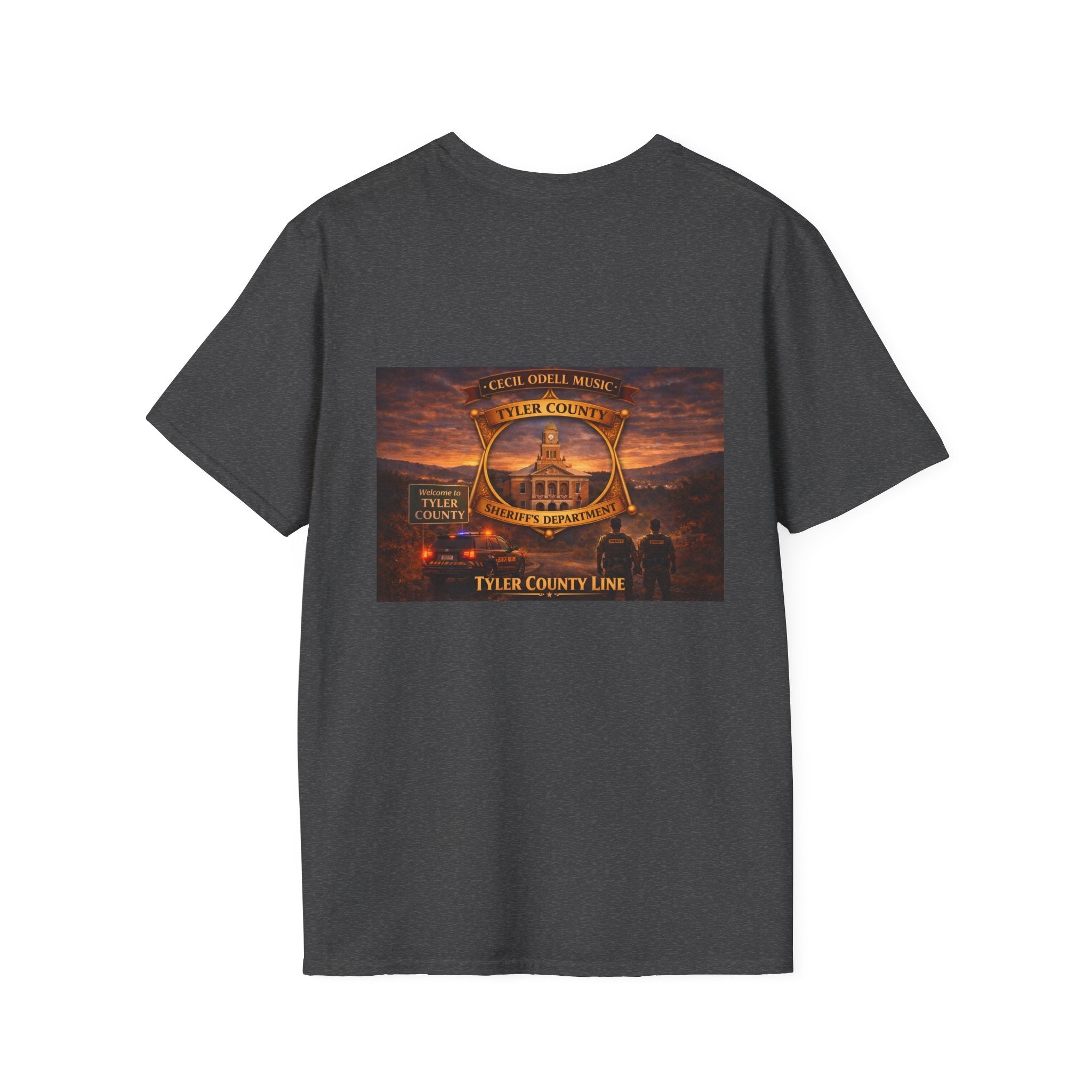Tyler County Line Fire Department T-Shirt: Vintage Badge Sunset Design - Cecil Odell Music