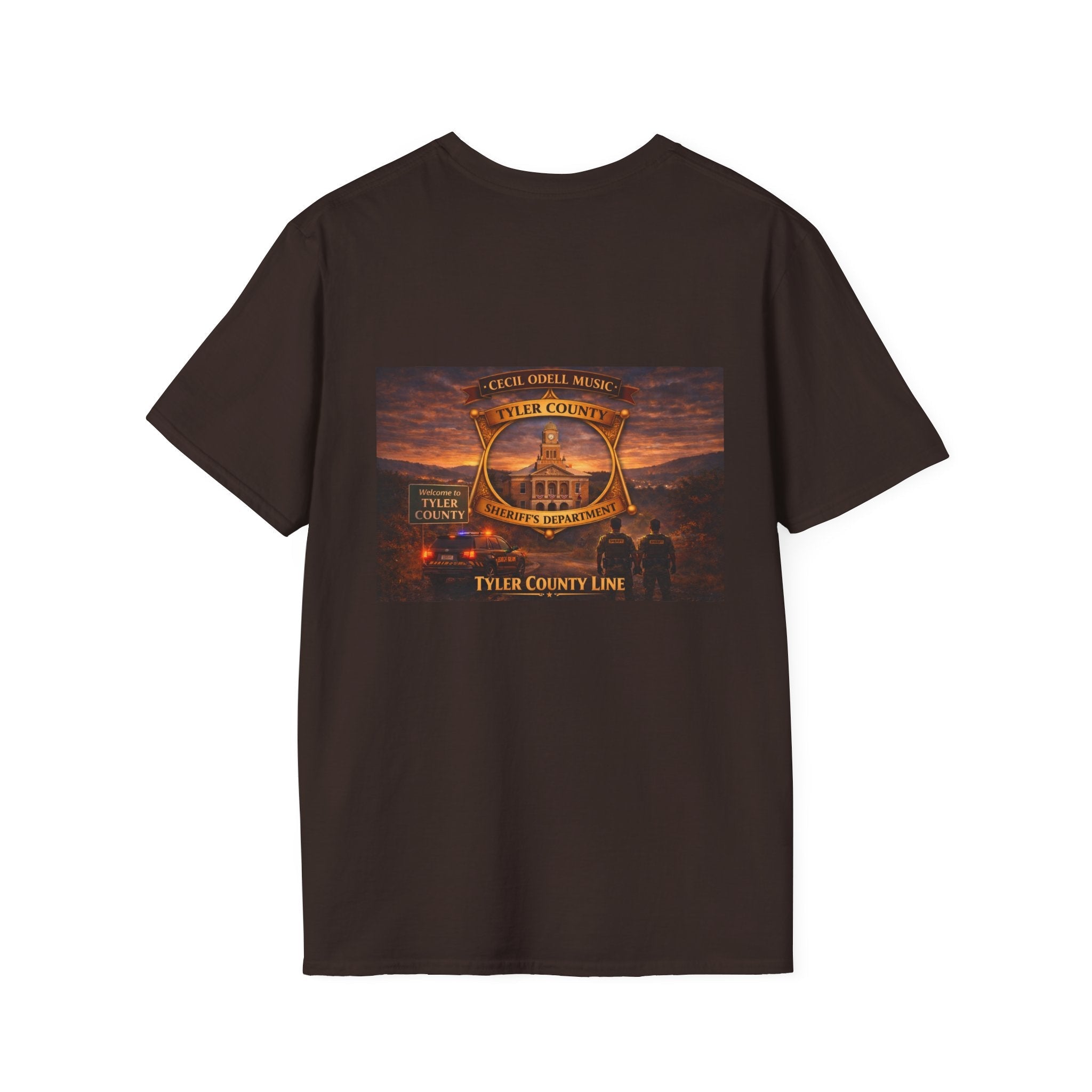 Tyler County Line Fire Department T-Shirt: Vintage Badge Sunset Design - Cecil Odell Music