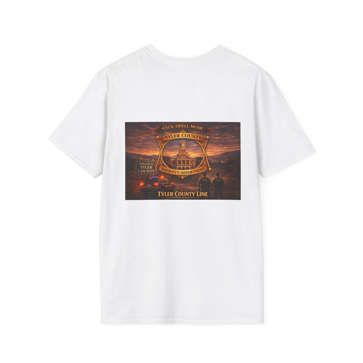 Tyler County Line Fire Department T-Shirt: Vintage Badge Sunset Design - Cecil Odell Music