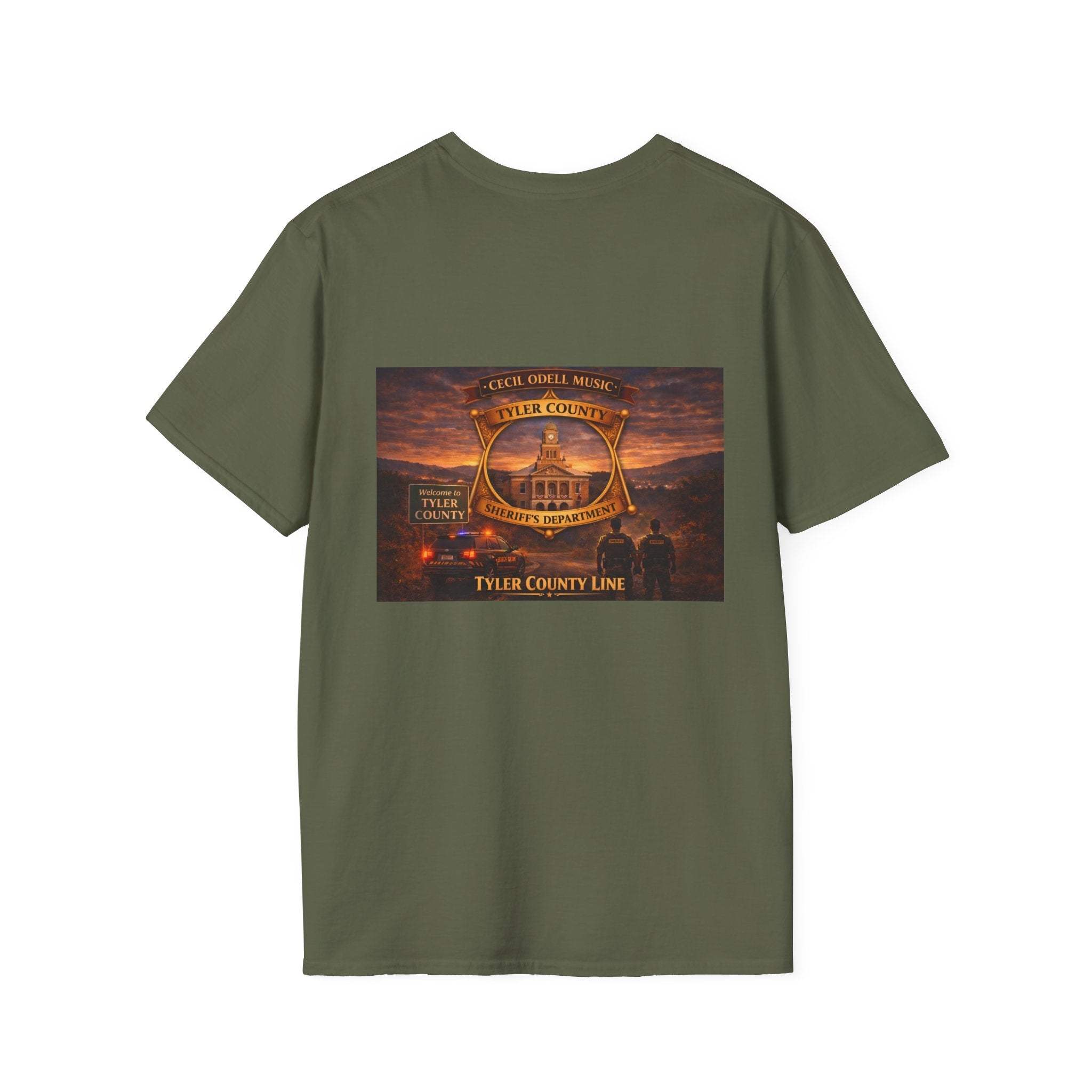 Tyler County Line Fire Department T-Shirt: Vintage Badge Sunset Design - Cecil Odell Music