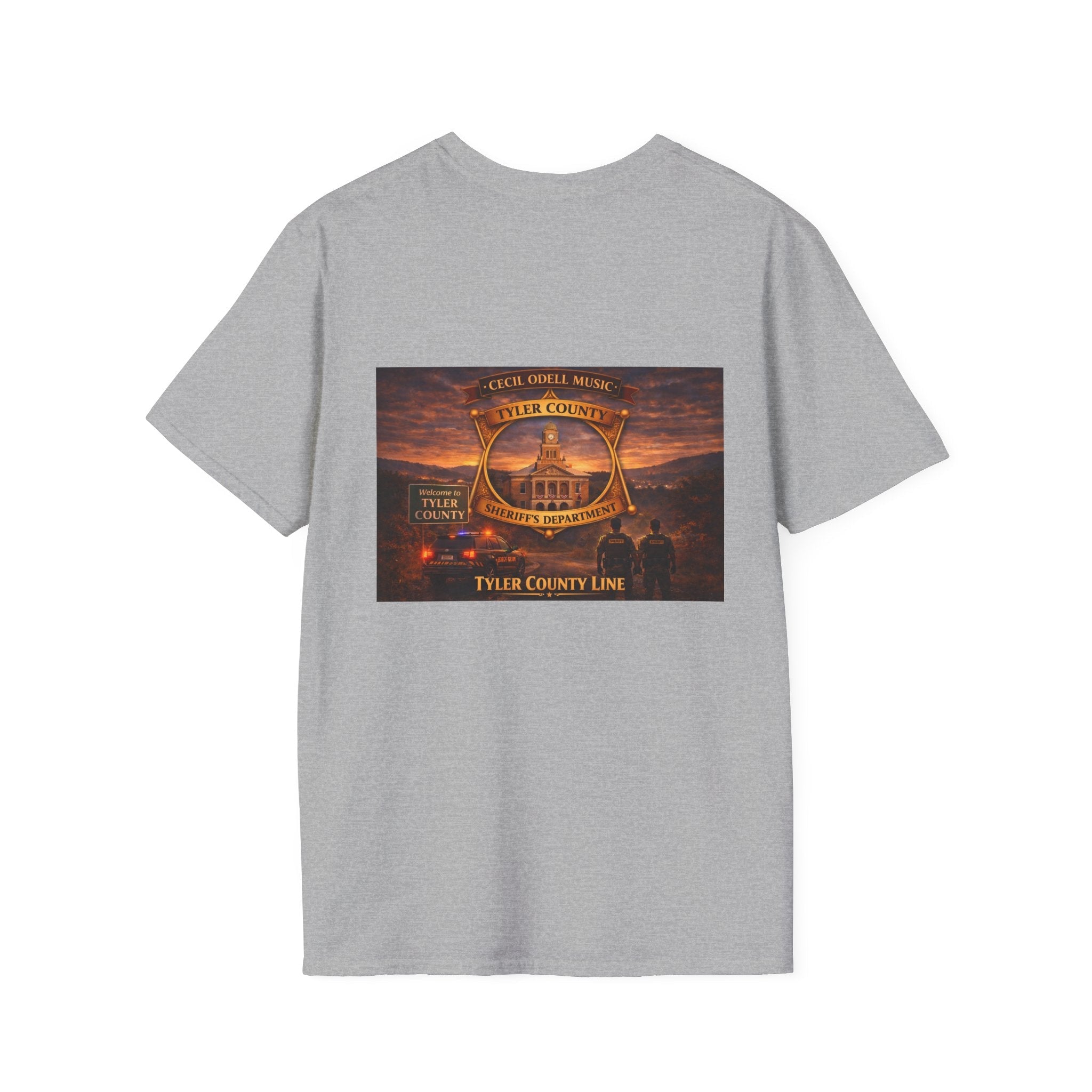 Tyler County Line Fire Department T-Shirt: Vintage Badge Sunset Design - Cecil Odell Music