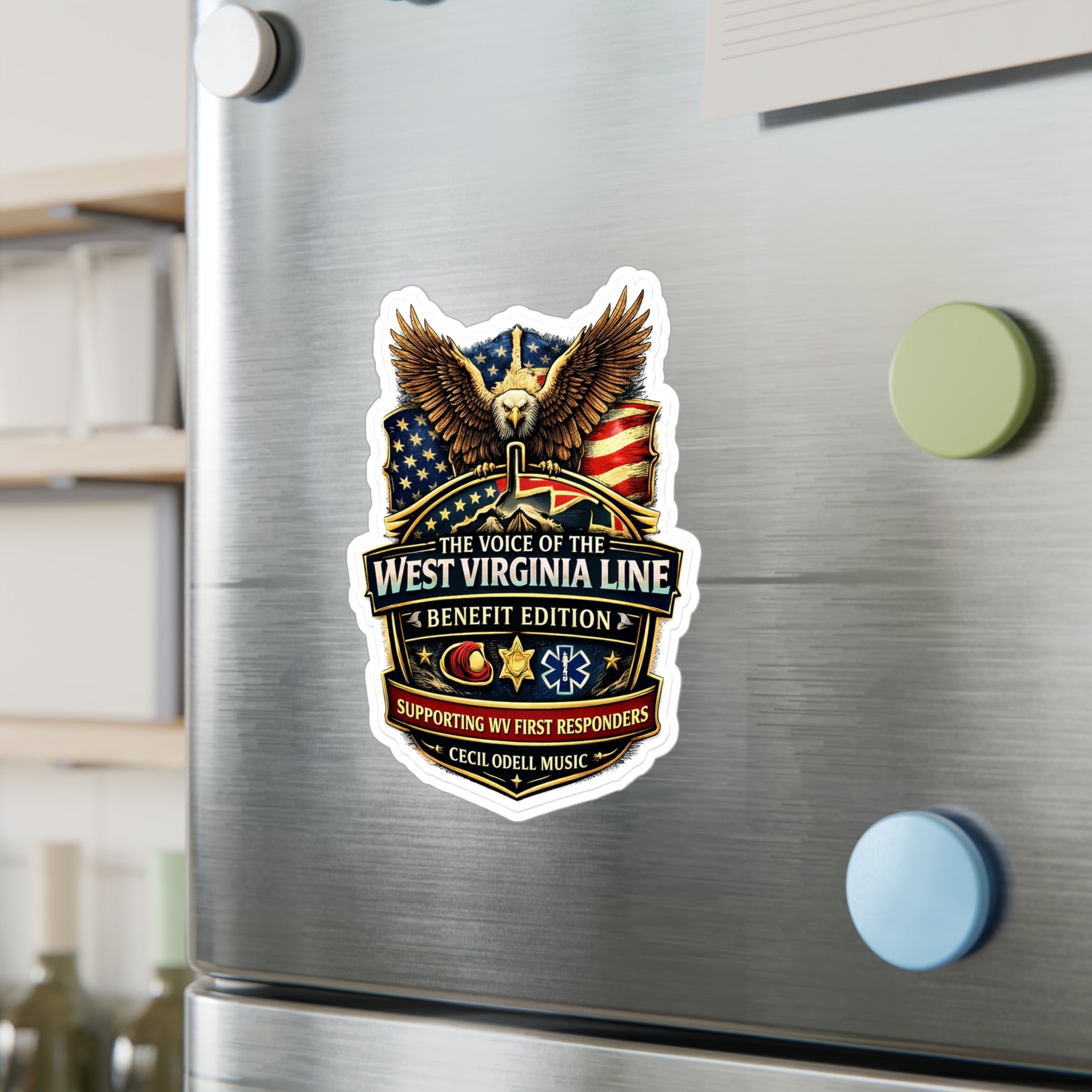 West Virginia Line Benefit Edition Kiss - Cut Vinyl Sticker: Supporting WV First Responders - Cecil Odell Music