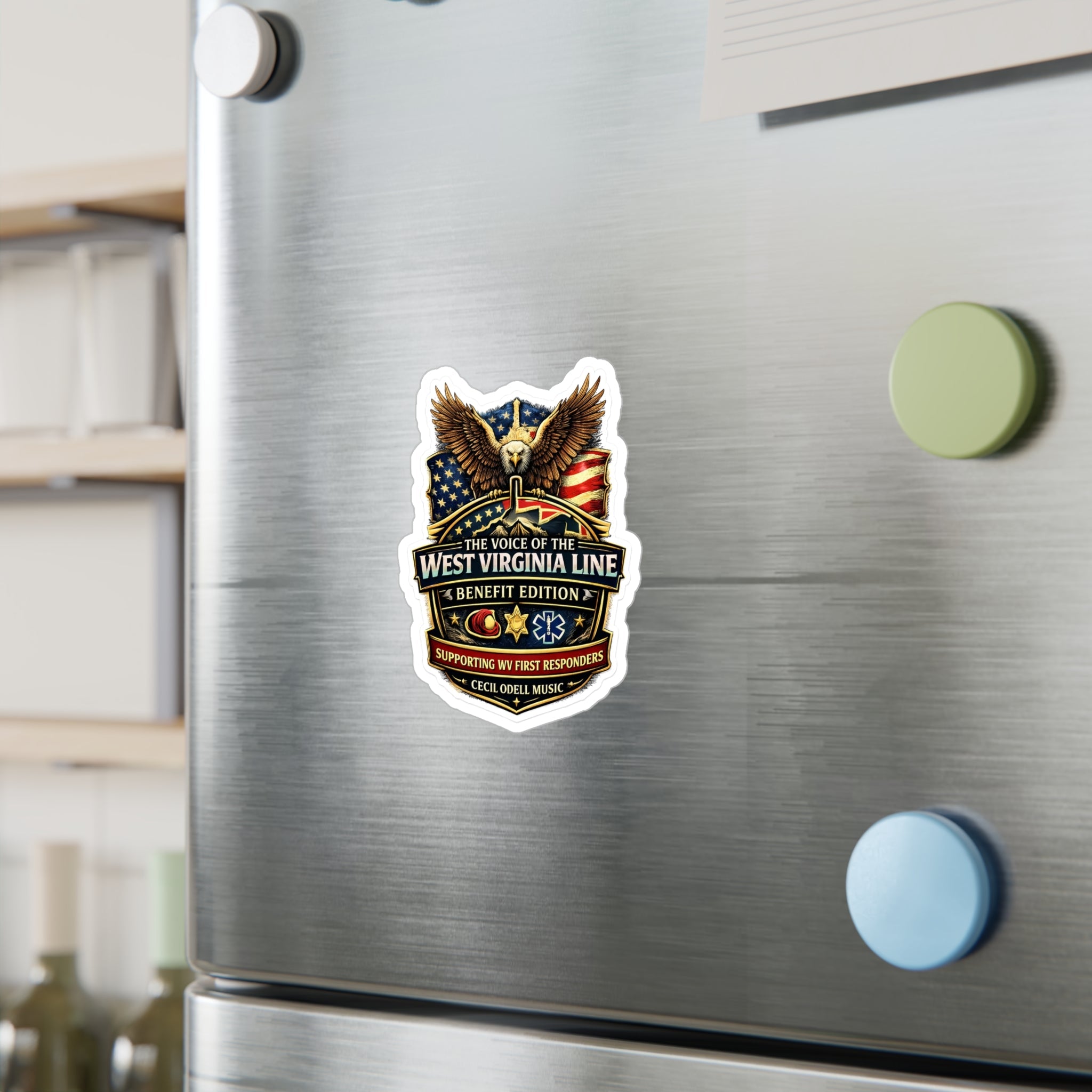 West Virginia Line Benefit Edition Kiss - Cut Vinyl Sticker: Supporting WV First Responders - Cecil Odell Music