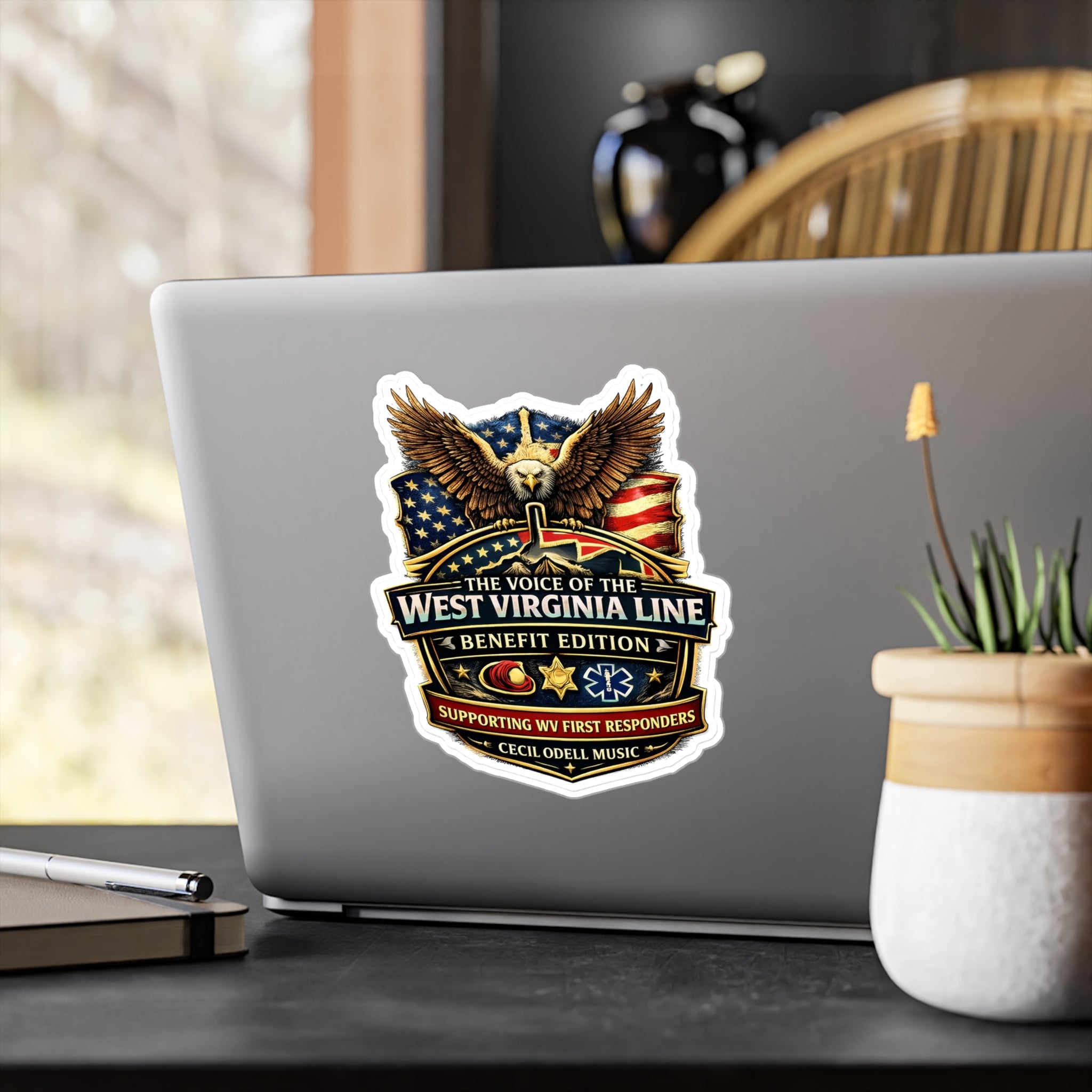 West Virginia Line Benefit Edition Kiss - Cut Vinyl Sticker: Supporting WV First Responders - Cecil Odell Music