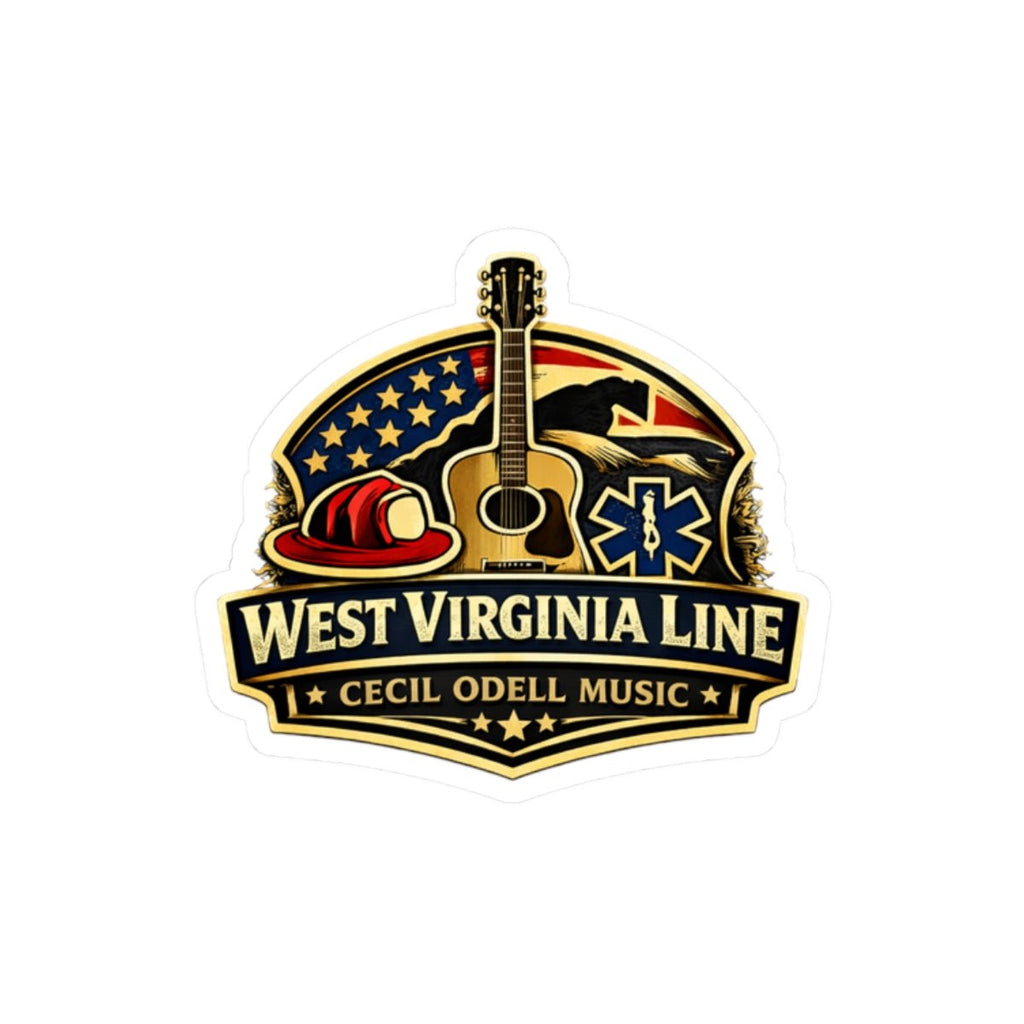 West Virginia Line Kiss - Cut Sticker: Cecil Odell Music Guitar, Firefighter & EMS Badge - Cecil Odell Music