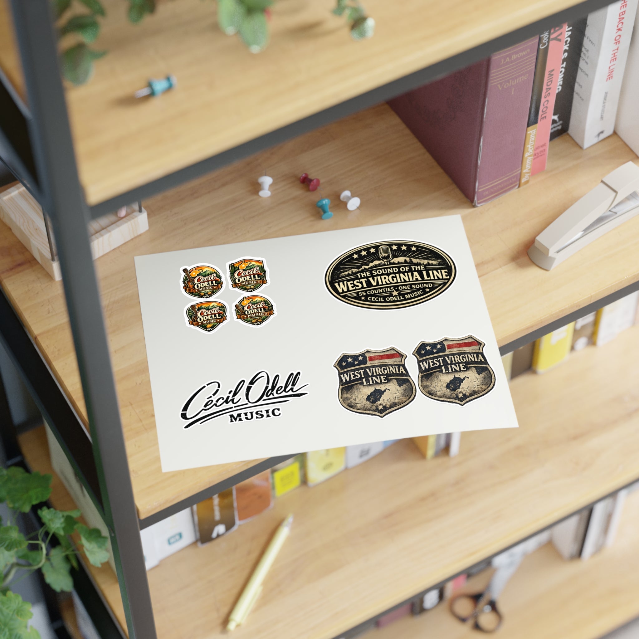 West Virginia Line Music Sticker Sheet: Cecil Odell Band Logo & Vintage Badges - Cecil Odell Music