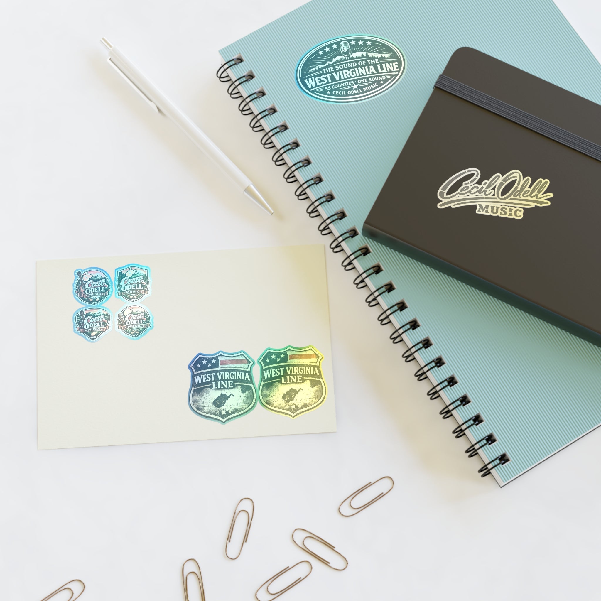 West Virginia Line Music Sticker Sheet: Cecil Odell Band Logo & Vintage Badges - Cecil Odell Music