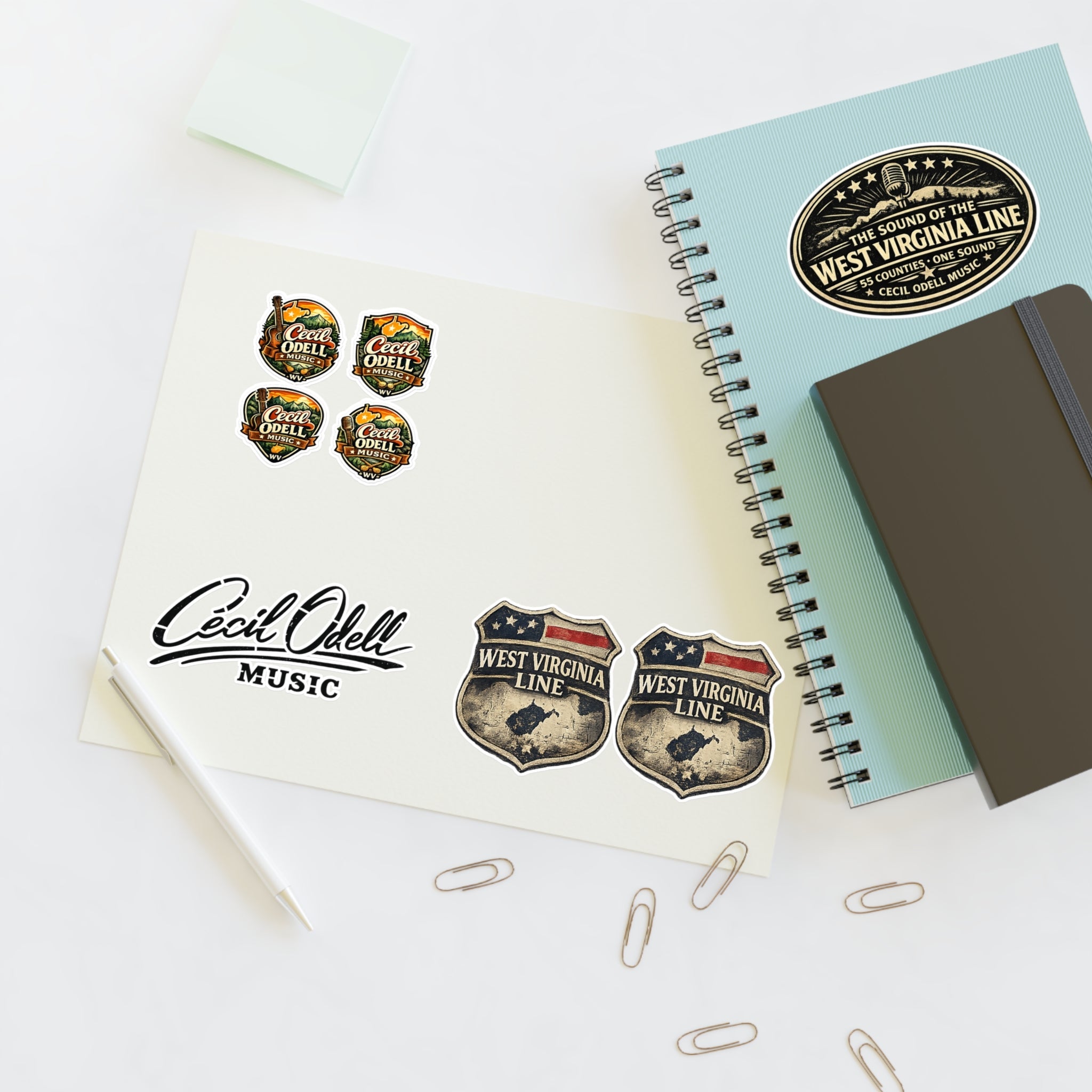 West Virginia Line Music Sticker Sheet: Cecil Odell Band Logo & Vintage Badges - Cecil Odell Music
