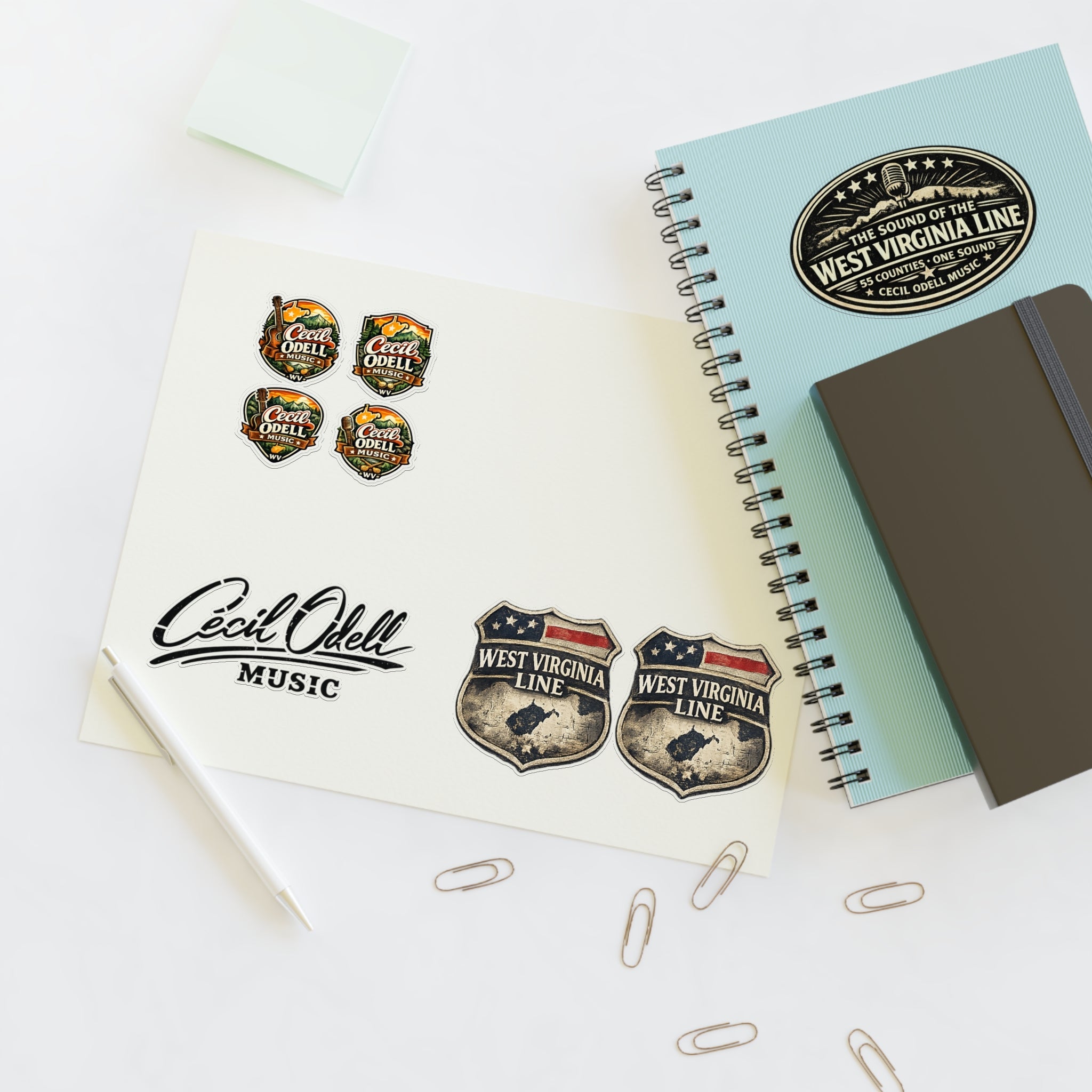 West Virginia Line Music Sticker Sheet: Cecil Odell Band Logo & Vintage Badges - Cecil Odell Music
