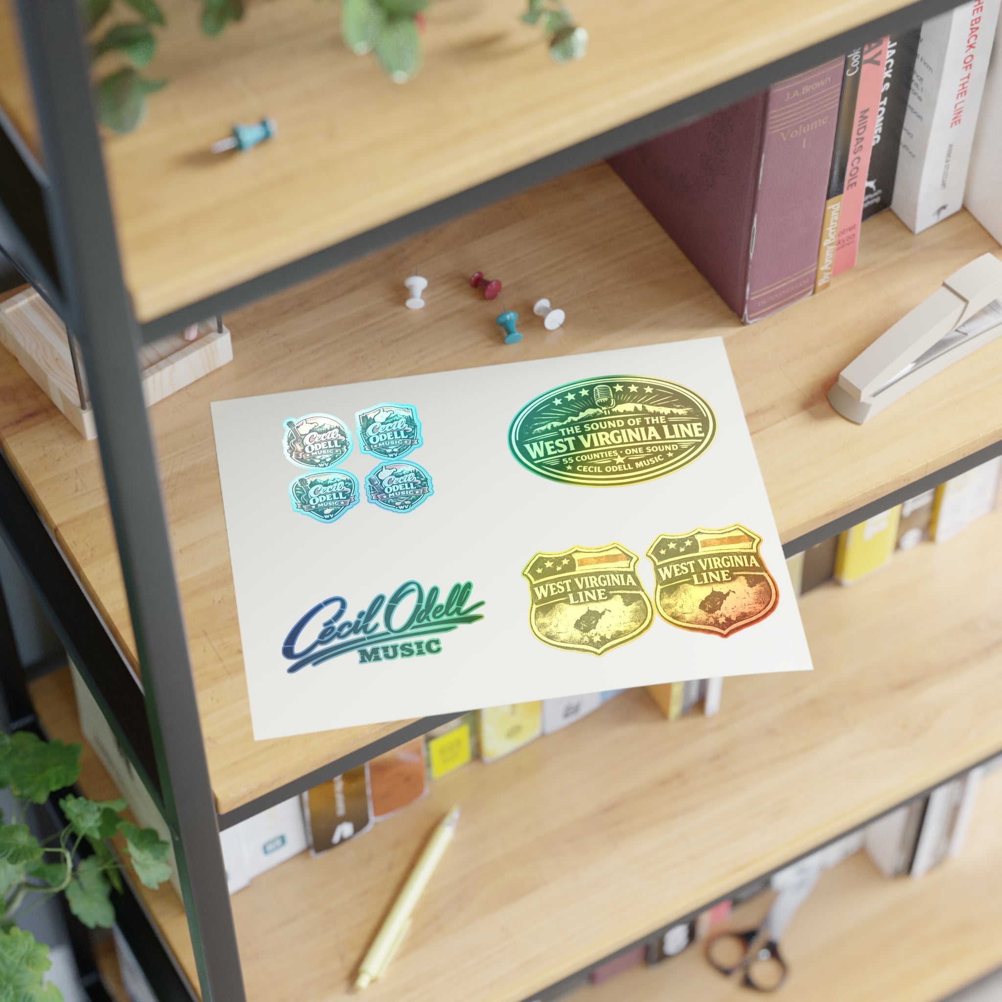 West Virginia Line Music Sticker Sheet: Cecil Odell Band Logo & Vintage Badges - Cecil Odell Music